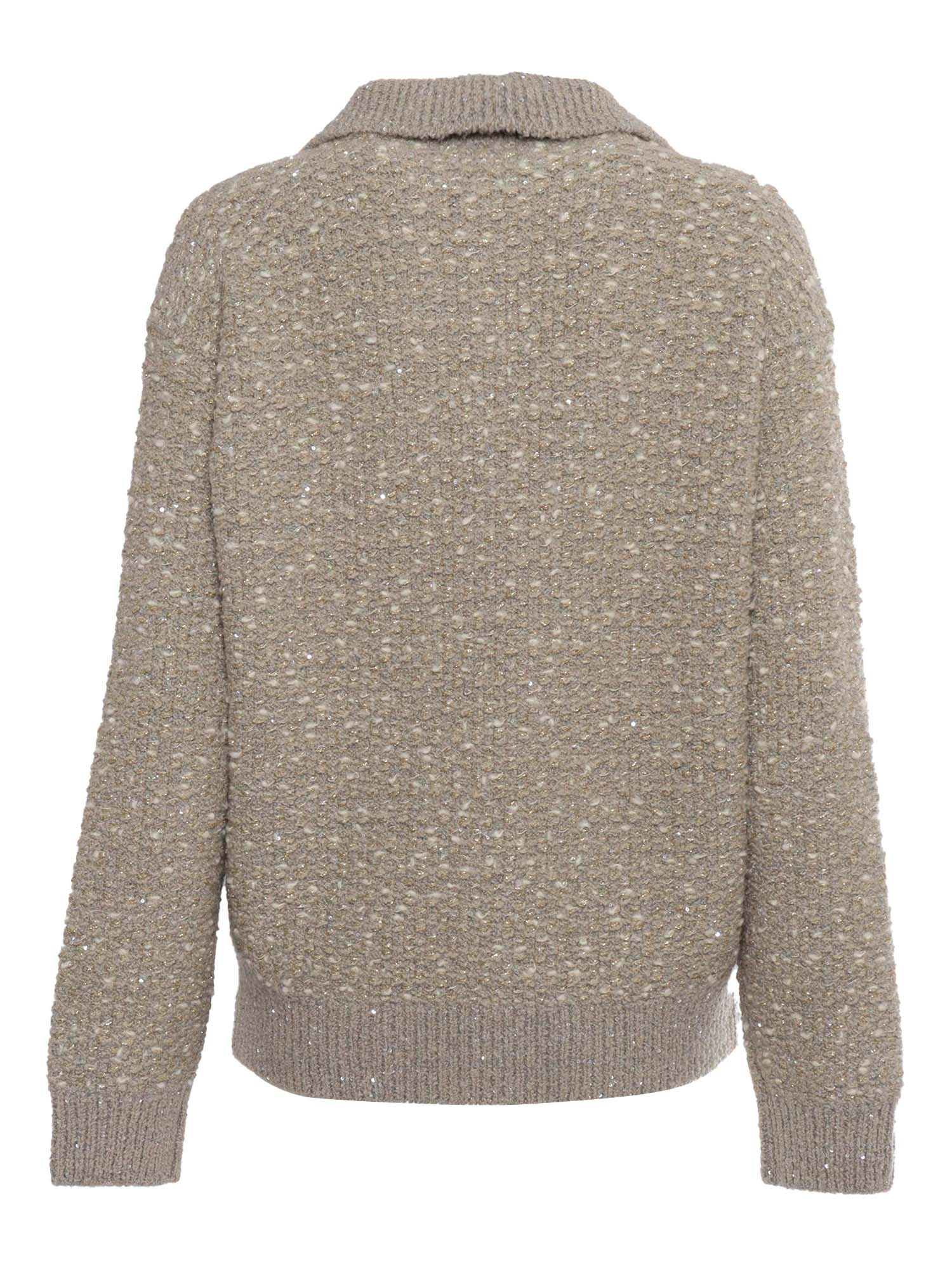 Shop Fabiana Filippi Cardigan Con Colleto In Tweed Fantasia In Grey