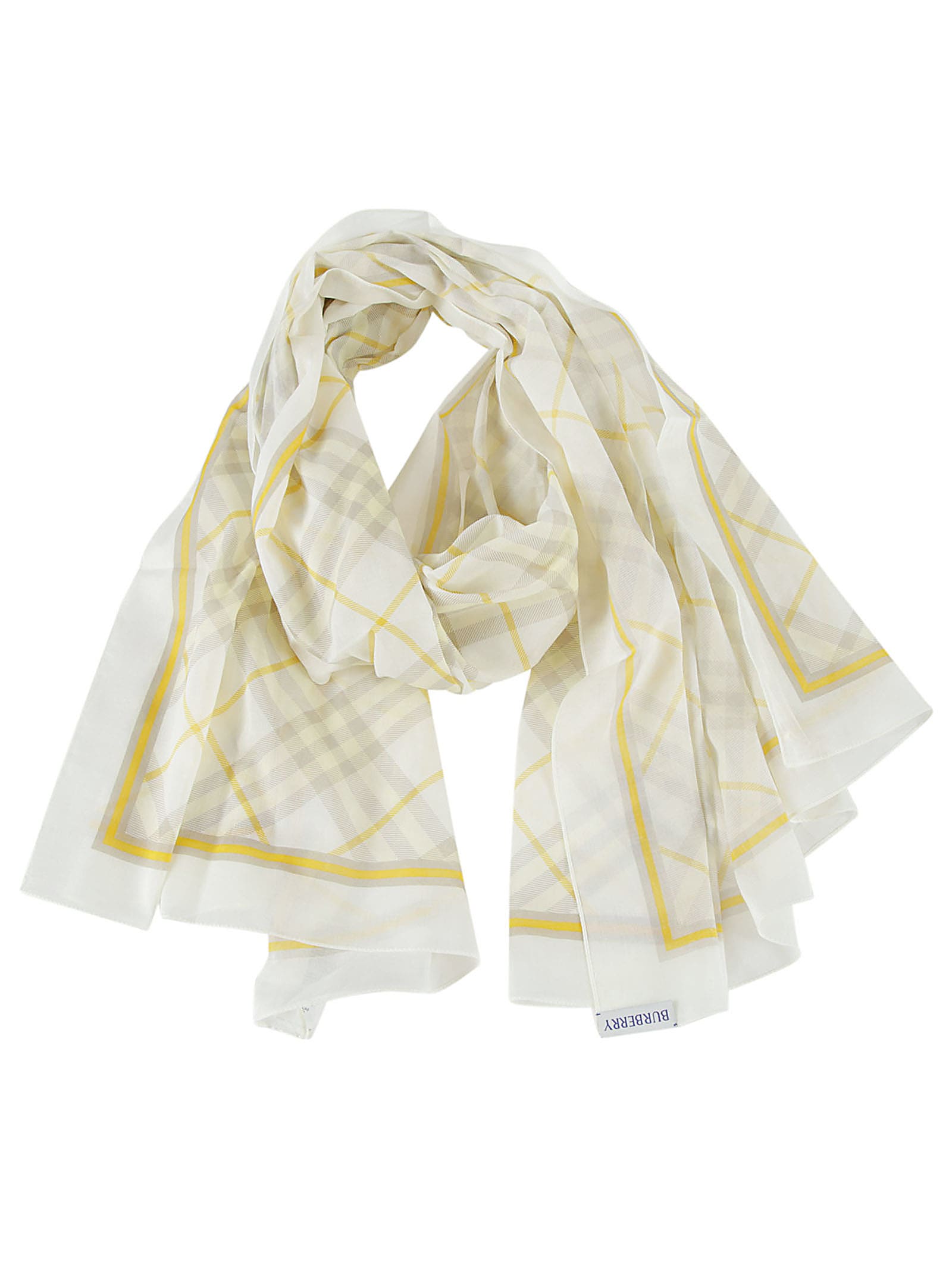 Shop Burberry Checked Scarf In Wheat