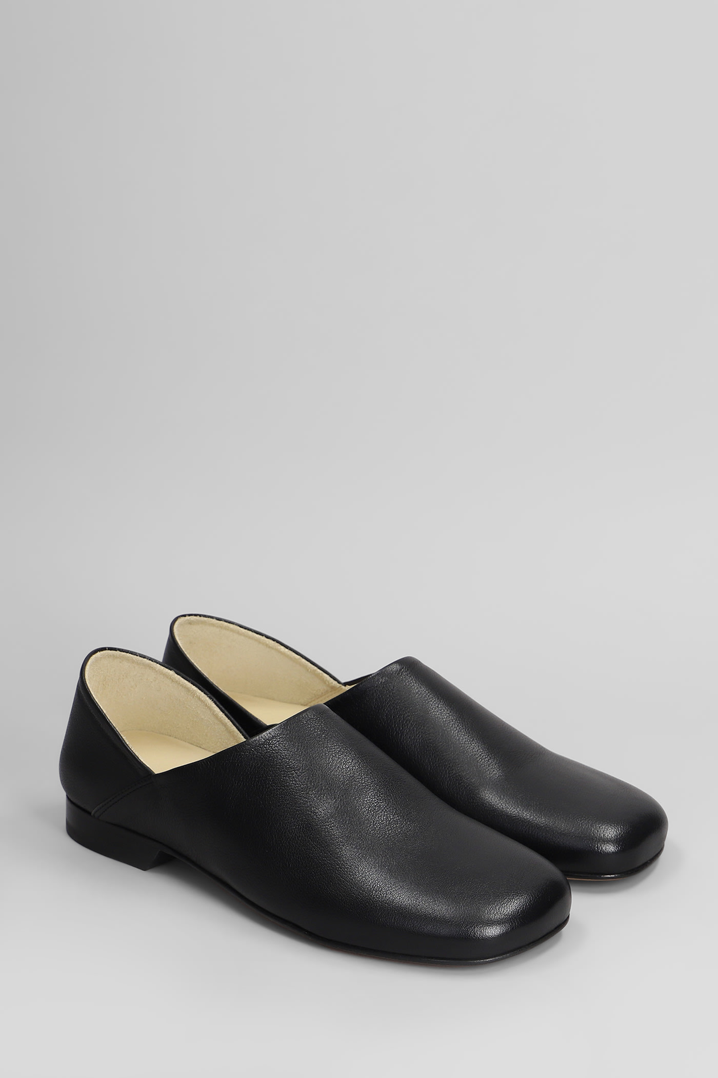 Lemaire Folding-heel Leather Slippers In Black