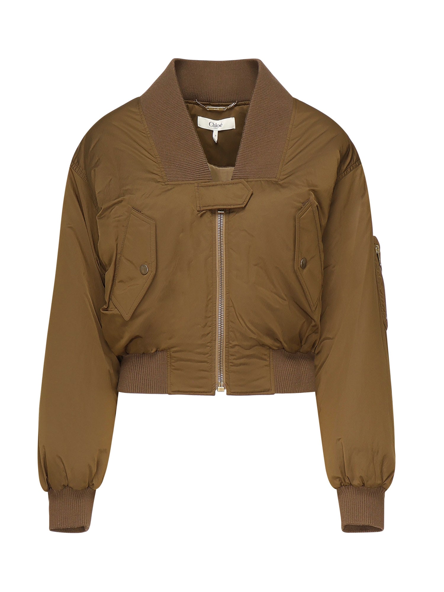 Chloé Chloe Brown Polyester Blend Bomber Jacket In Green