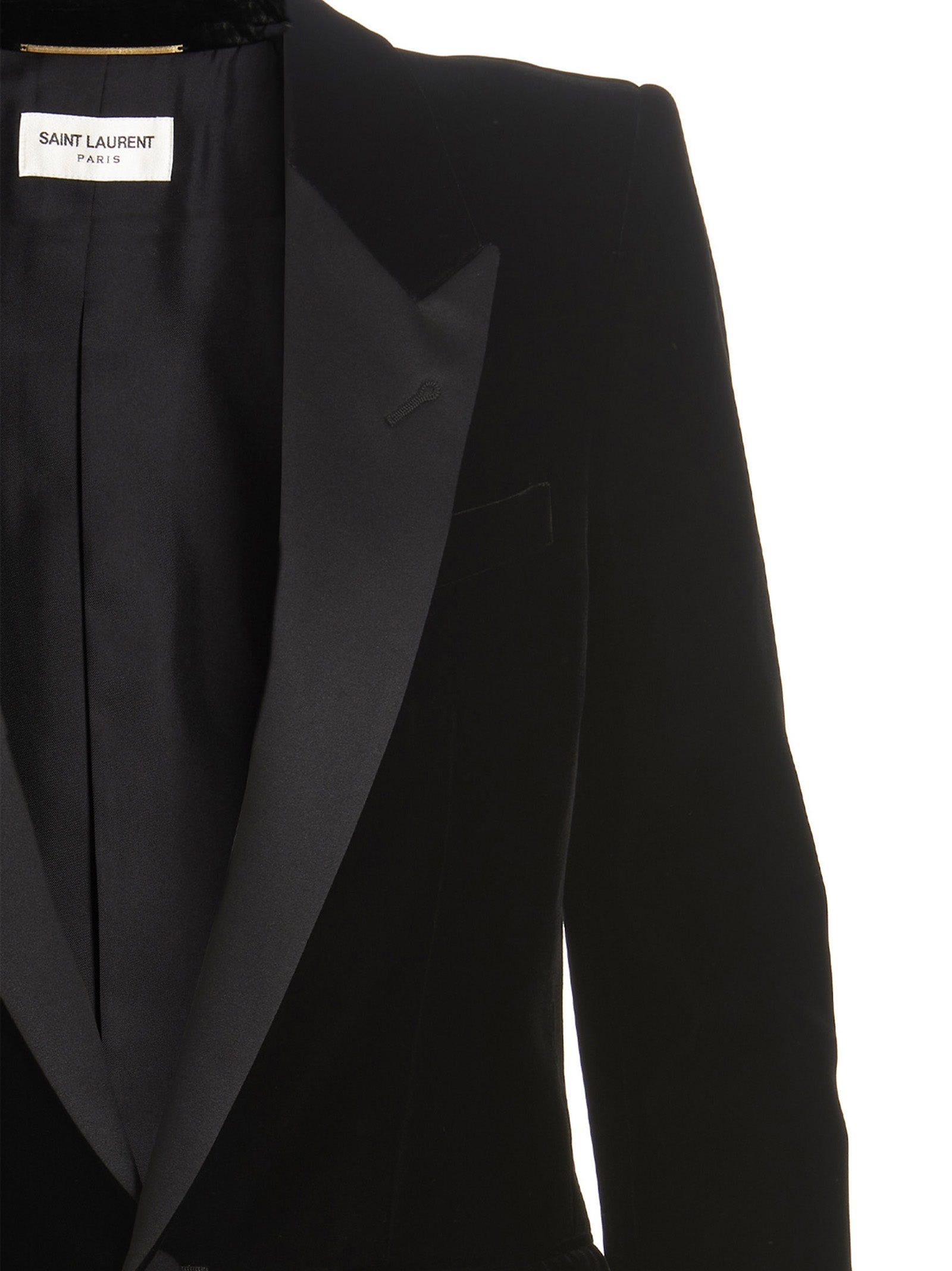 Shop Saint Laurent Velvet Smoking Blazer In Nero