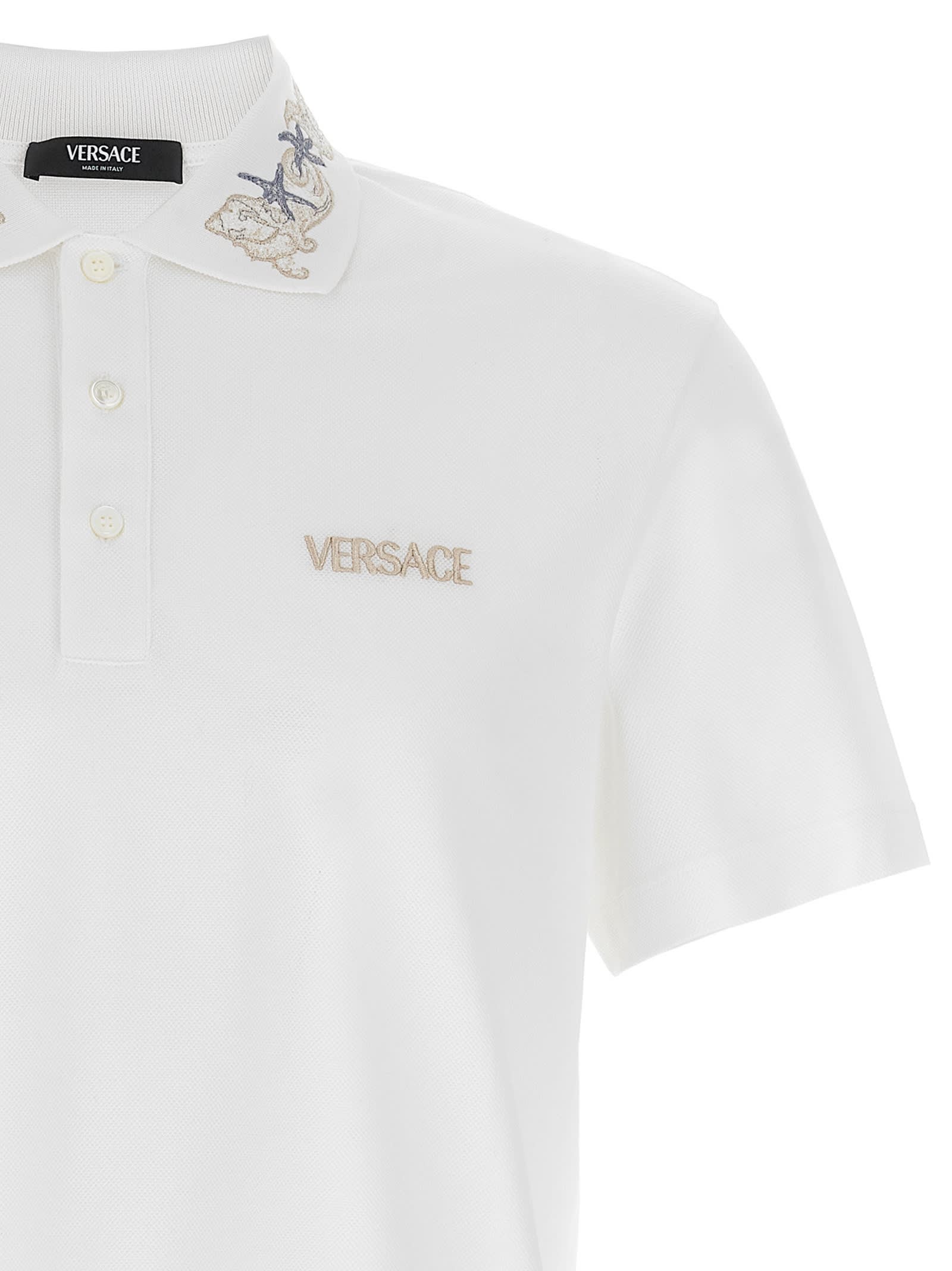 Versace White Barocco Sea Polo Shirt In White