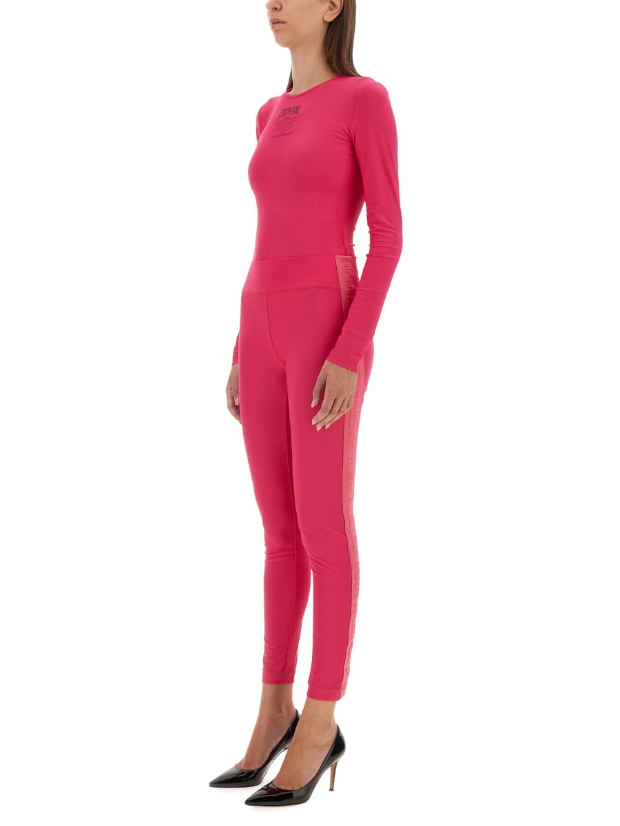 Versace Jeans Couture Logo-tape Cropped Leggings In Fuchsia
