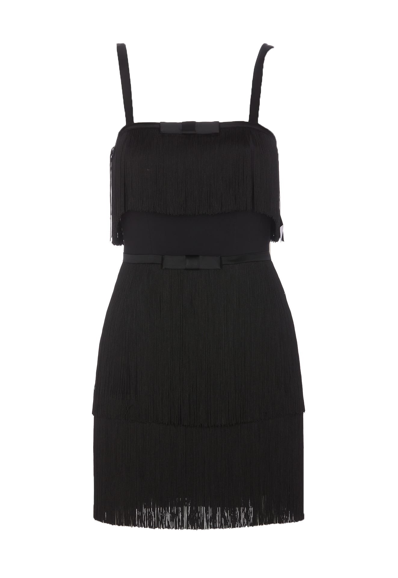 Shop Elisabetta Franchi Fringed Mini Dress In Black