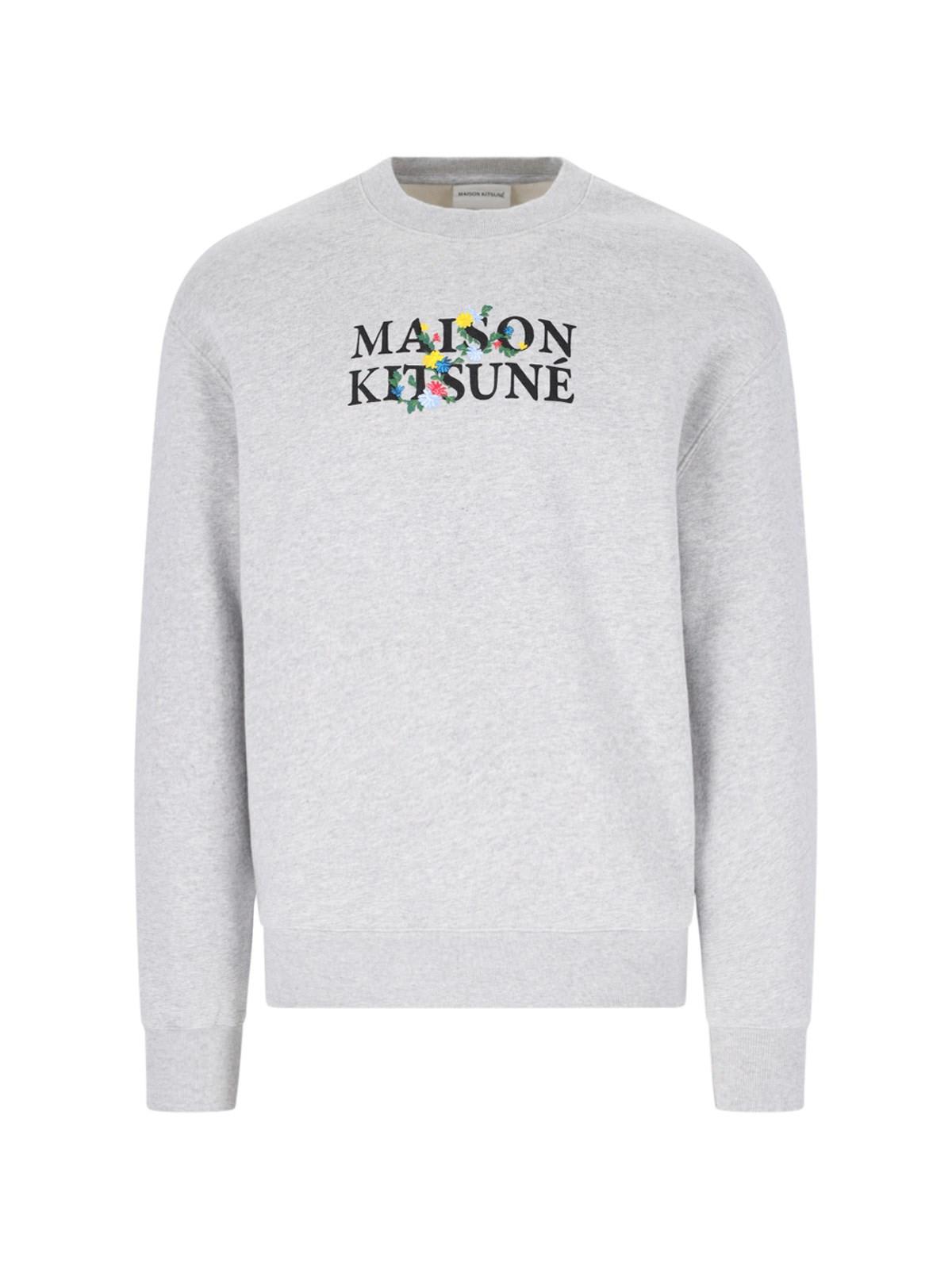 Shop Maison Kitsuné Embroidery Crewneck Sweatshirt In Grey