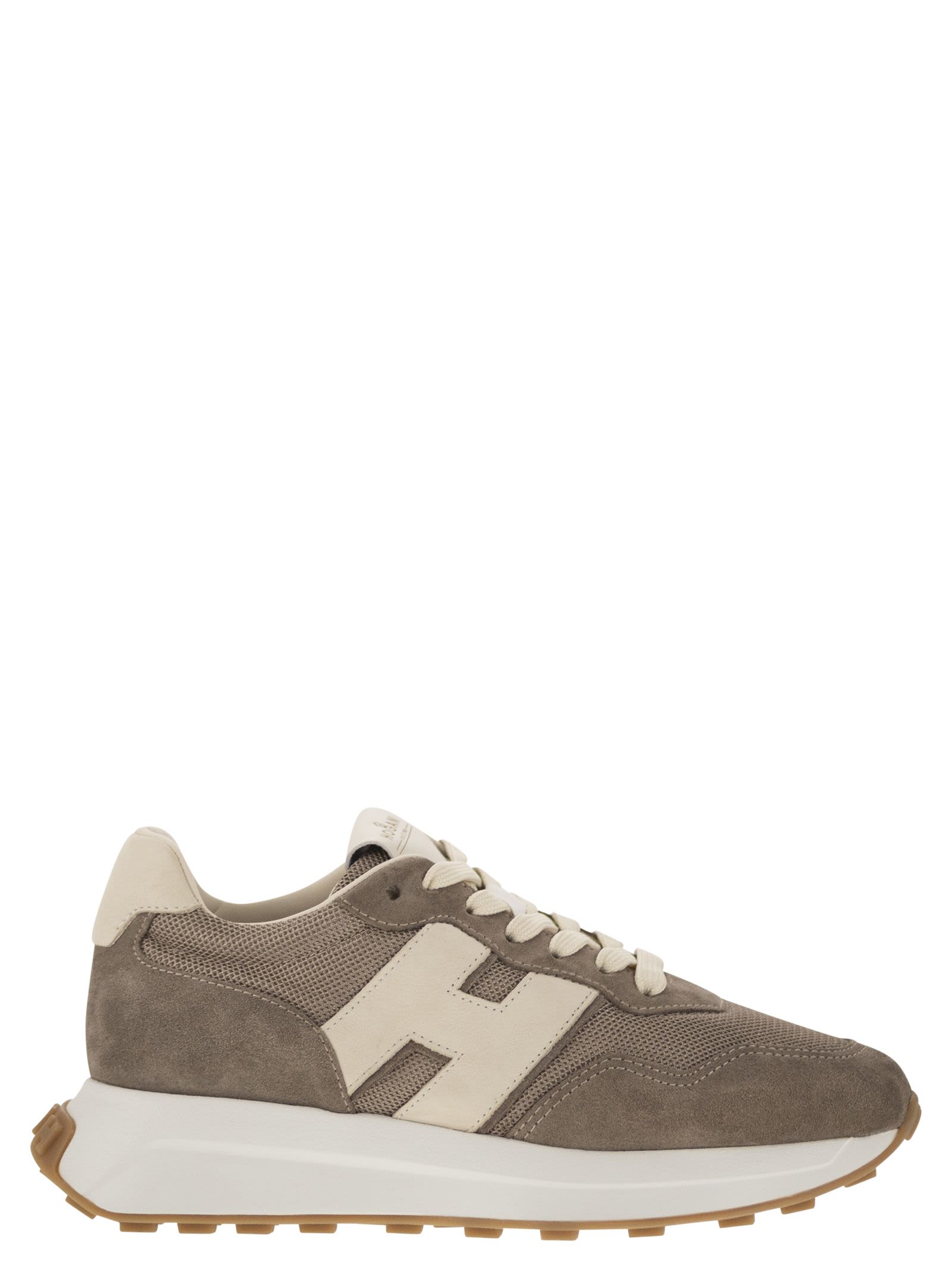 Shop Hogan H641 - Leather And Canvas Trainers In Tortora