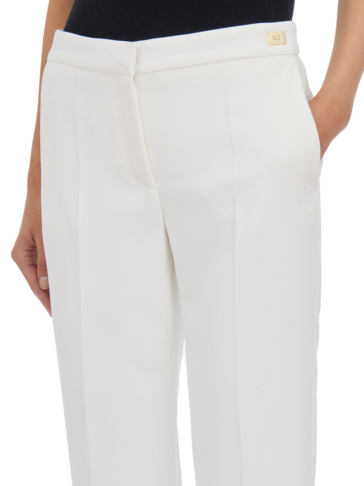 Shop Elisabetta Franchi Slits Cropped Crepe Trousers In Avorio