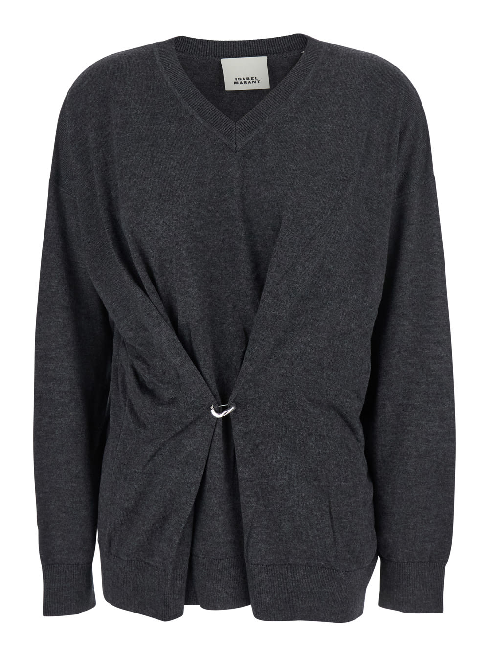 Isabel Marant Grey V-neck Sweater With Ring Detail At The Waist In Fabric Woman In Gray