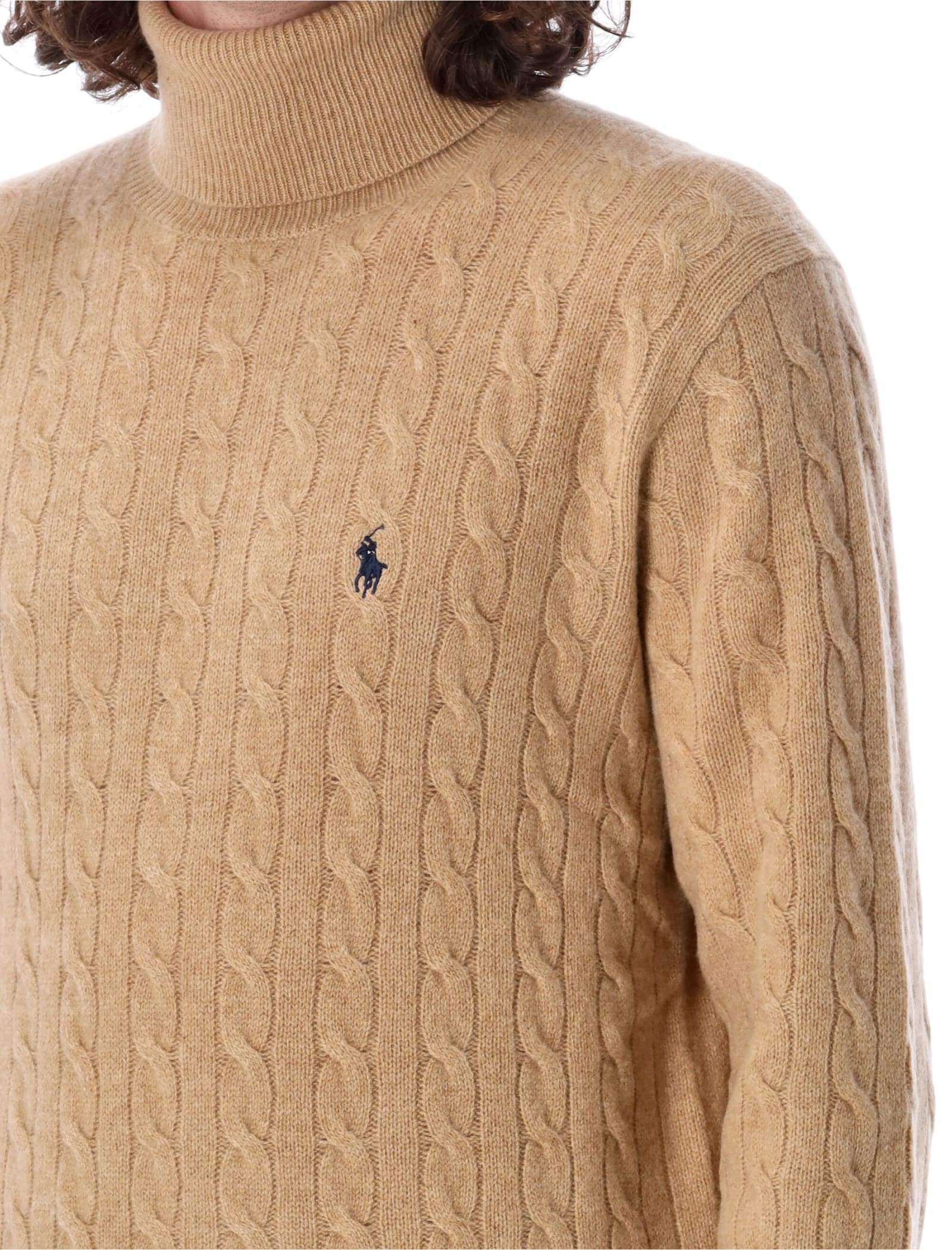 Shop Polo Ralph Lauren Cable Knit High-neck Sweater In Camel