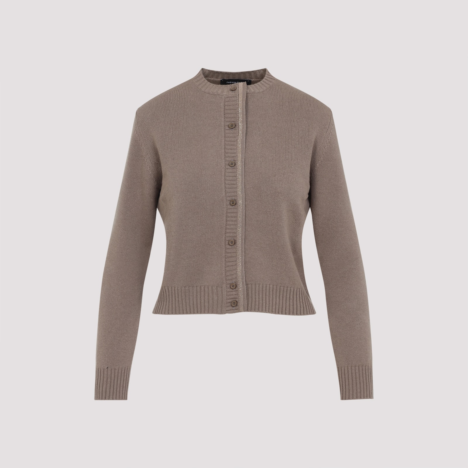 Fabiana Filippi Wool Blend Crew Neck Jacket With Embellished Placket In Brown
