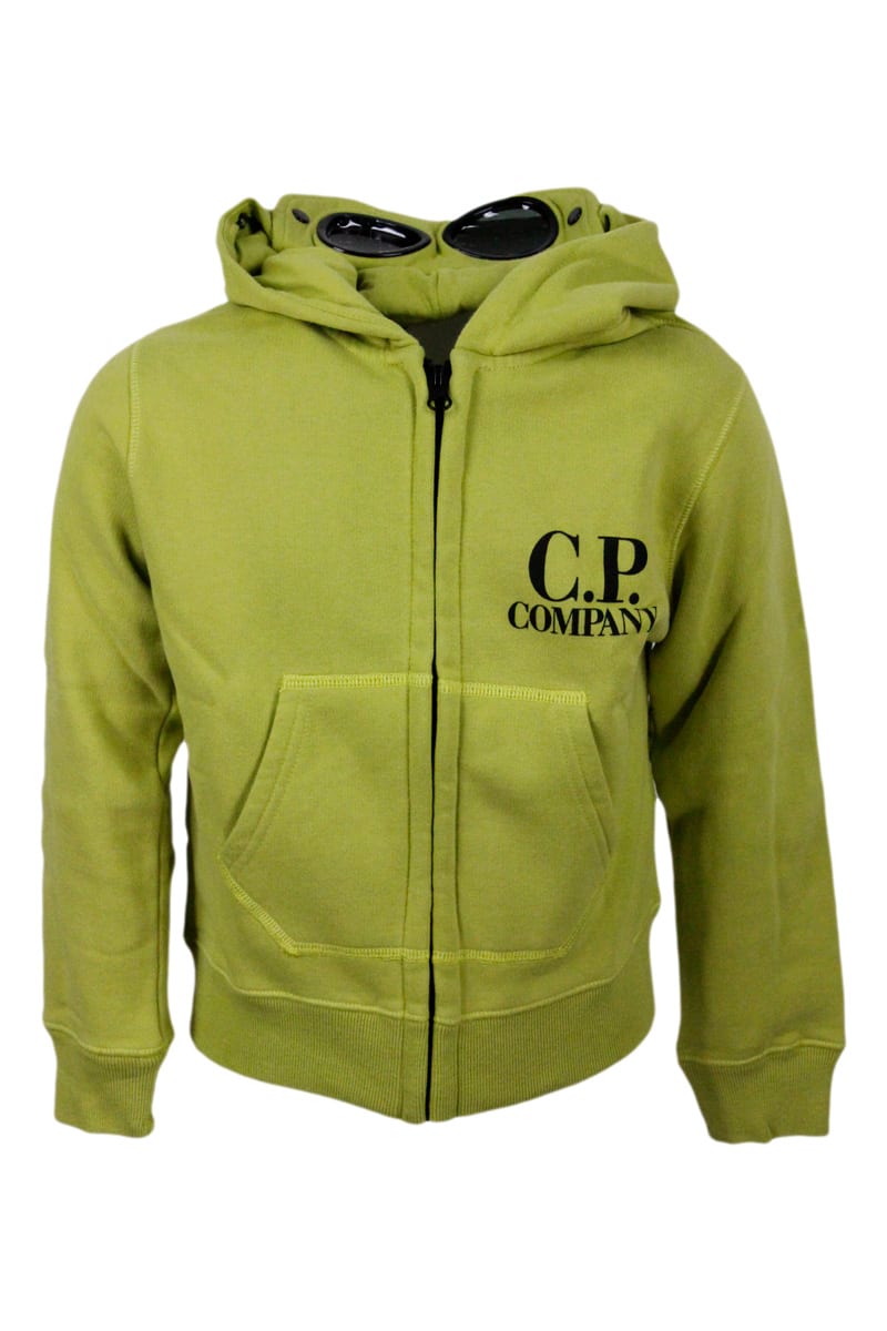 C.P. Company Long-sleeved Full Zip Hooded Sweatshirt In Breathable Fleece Cotton