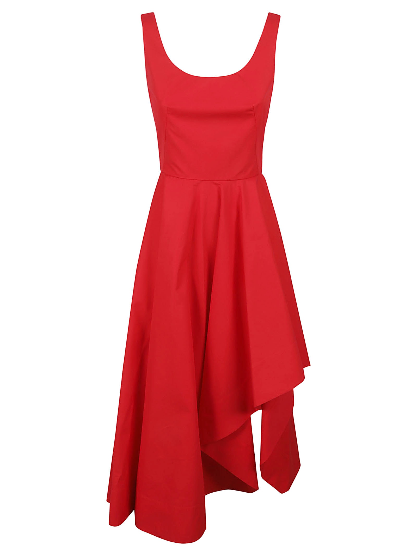Shop Alexander Mcqueen Asymmetric Sleeveless Long Dress In Lust Red