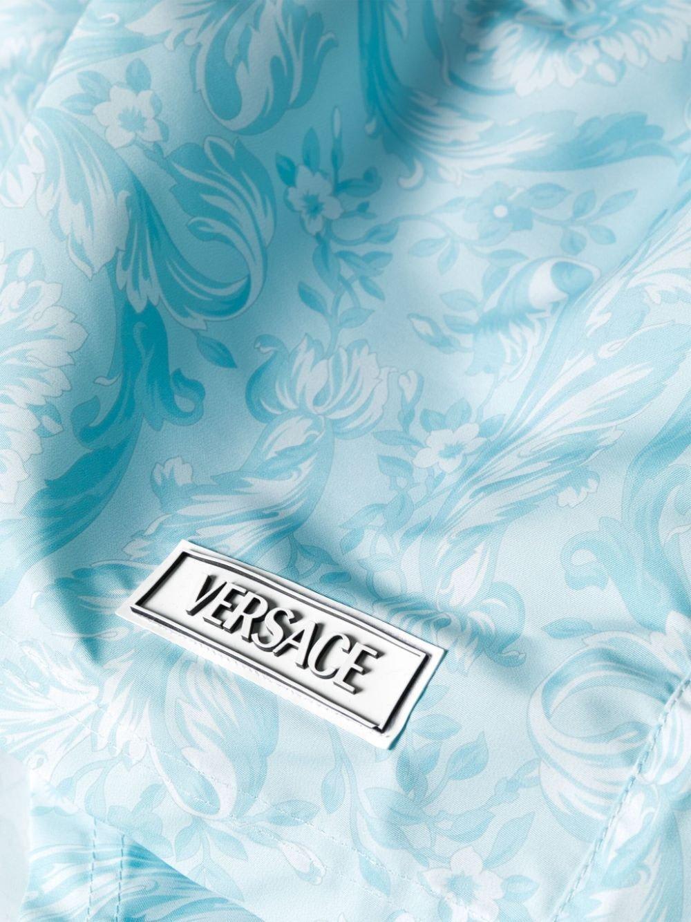 Shop Versace Barocco-printed Drawstring Swim Shorts In Blue