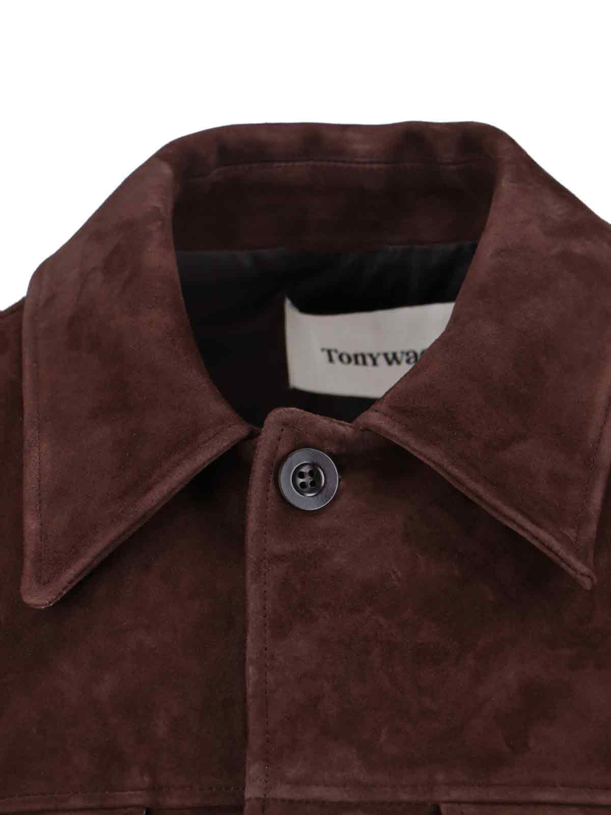 Tonywack Cropped Brown Suede Trucker Jacket With Classic Collar In Brown