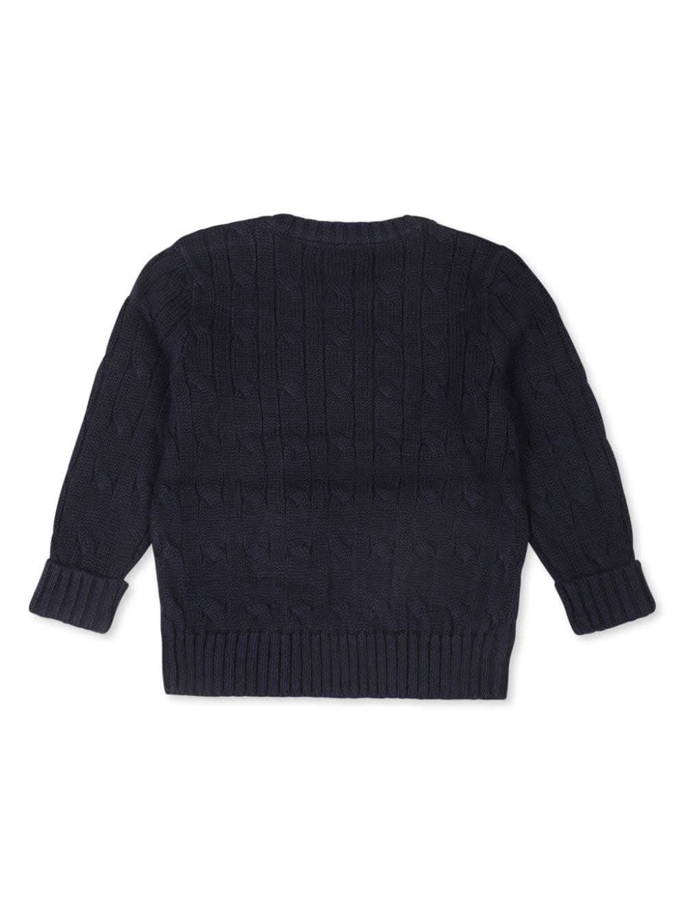 Shop Ralph Lauren Blue Cable Knit Pullover With Contrast Pony