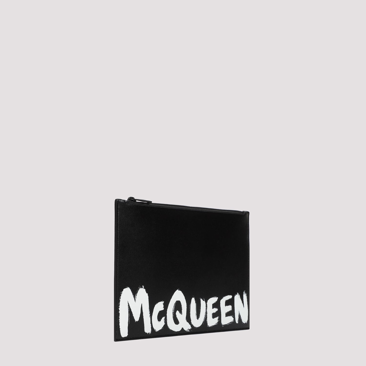 Shop Alexander Mcqueen Flat Zip Graffiti Pouch In Black White