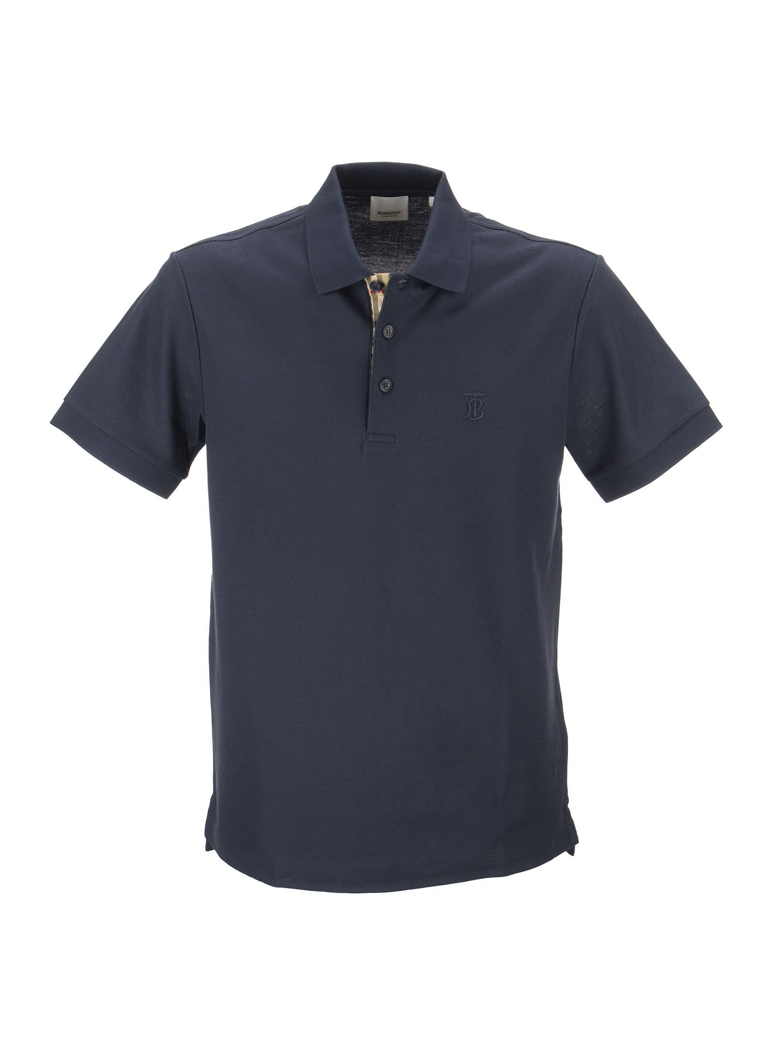 Burberry Eddie Monogram Motif Cotton Piqué Polo Shirt In Navy