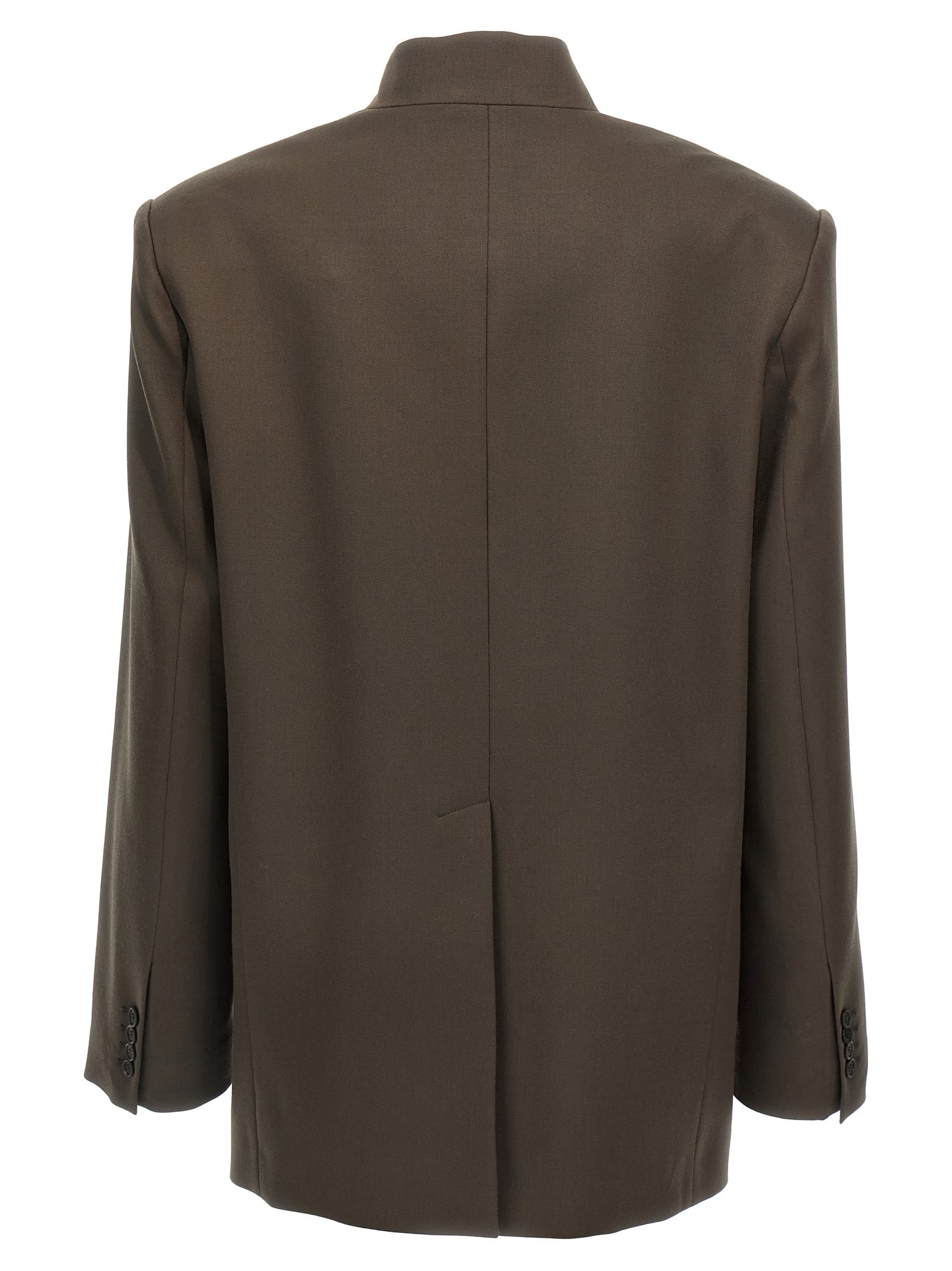Attico Single-breasted Virgin Wool Blazer In Brown