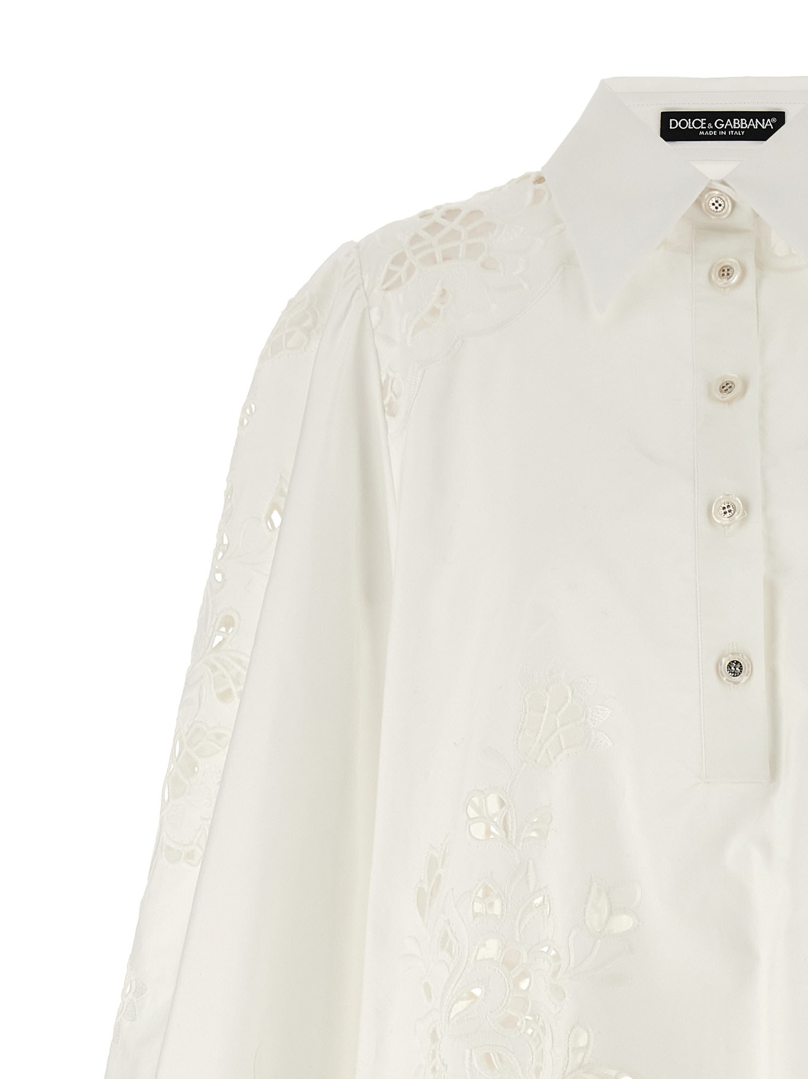 Dolce & Gabbana Sleeve Puff Embroidery Floral Hem Scalloped In White