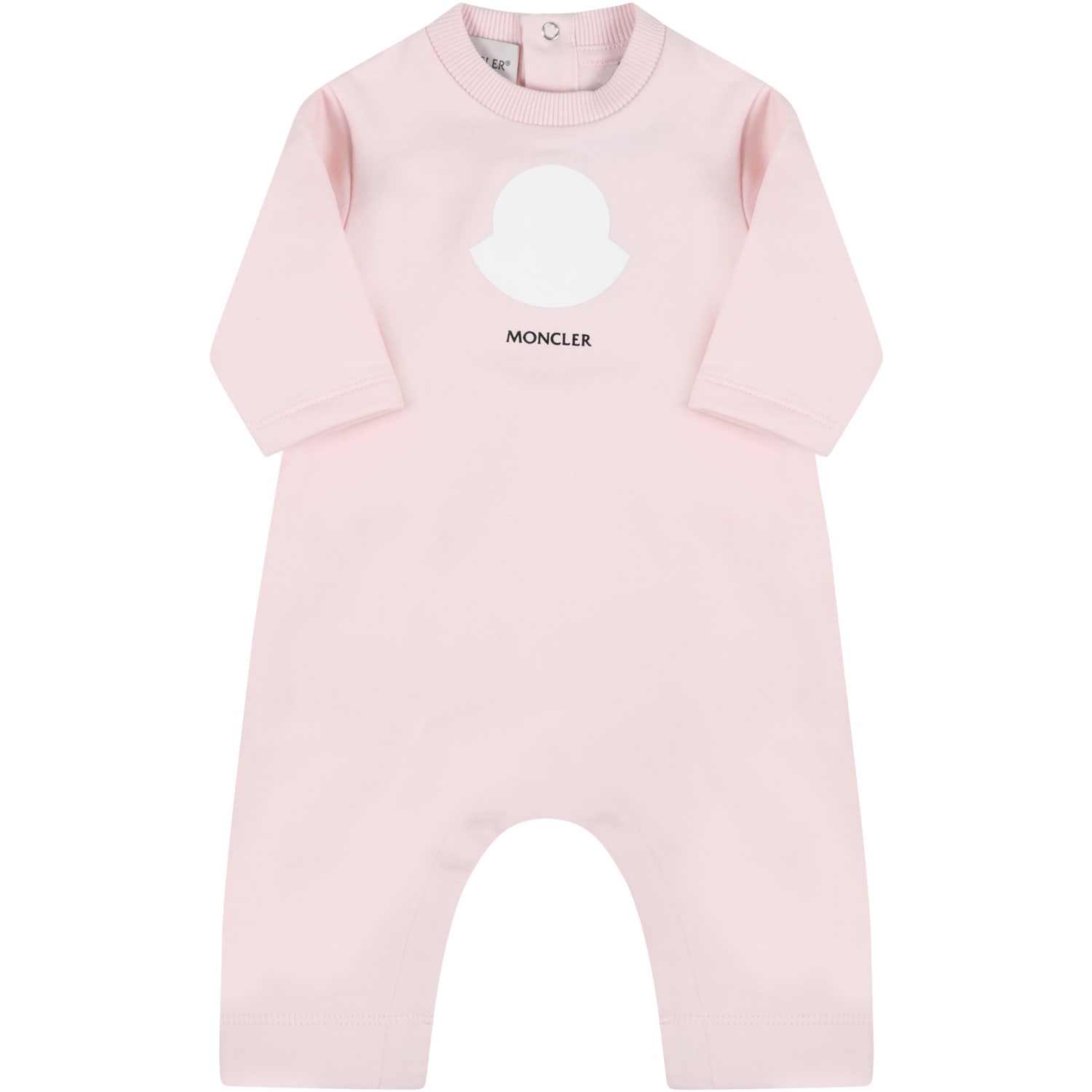 Moncler Pink Babygrow For Baby Girl With Logo