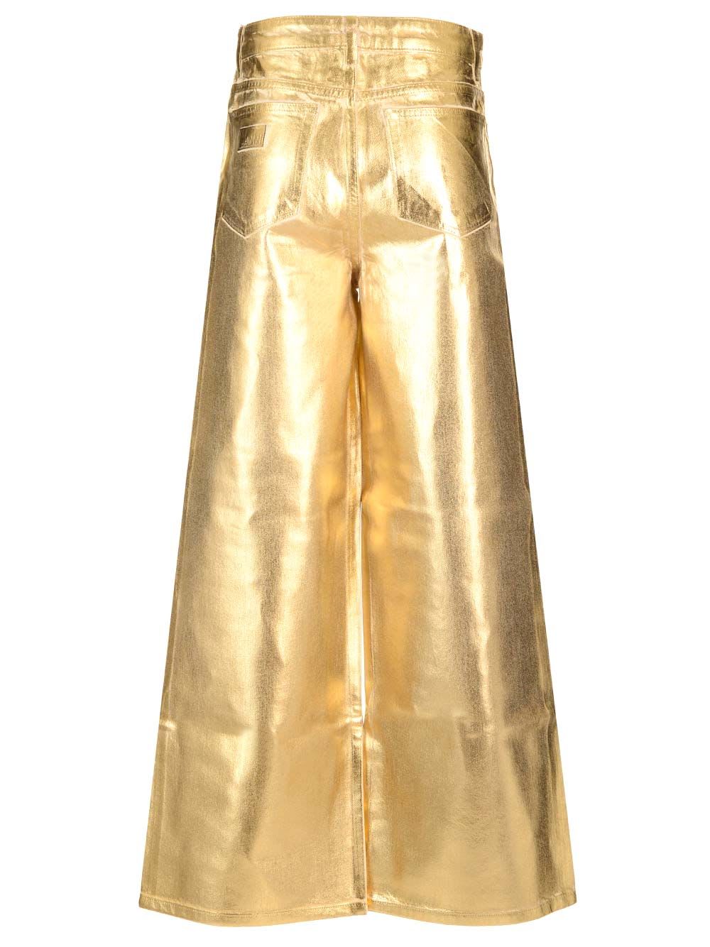 Shop Ganni Gold Foil Jeans