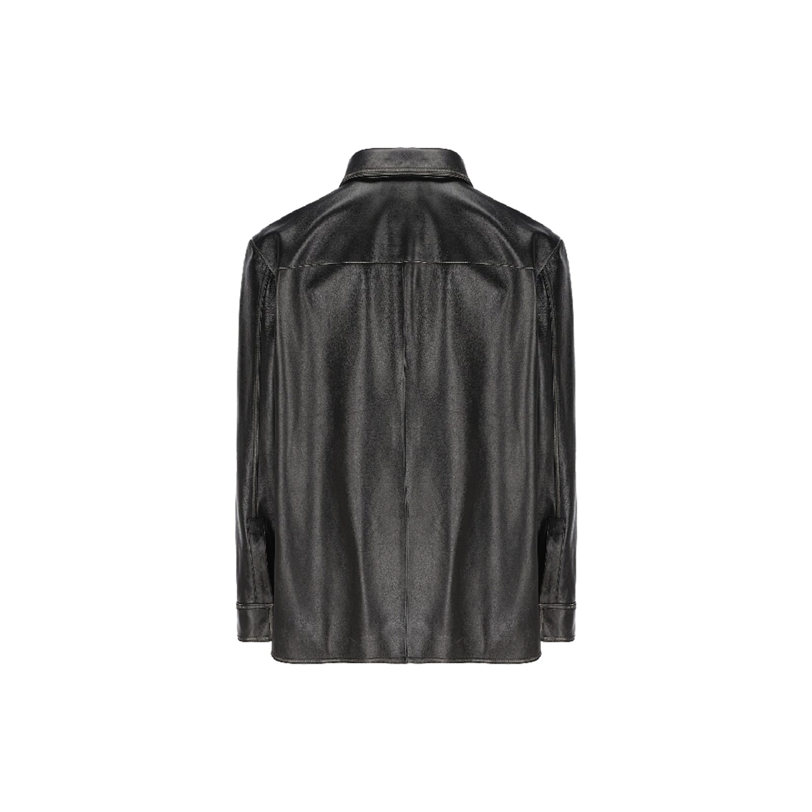 Shop Loewe Overshirt Leather Jacket In Black