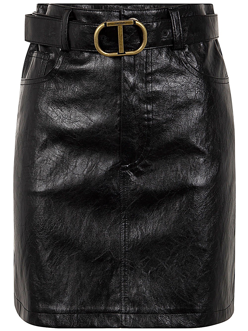 Leather-like Belt Miniskirt