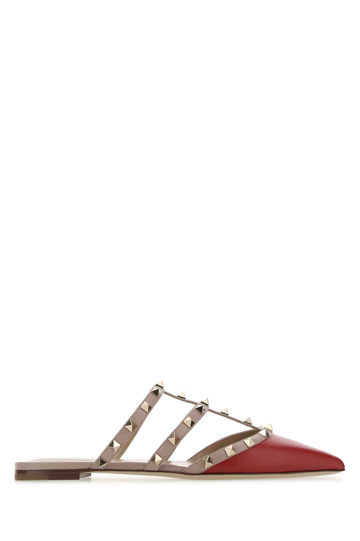 Red Leather Rockstud Slippers