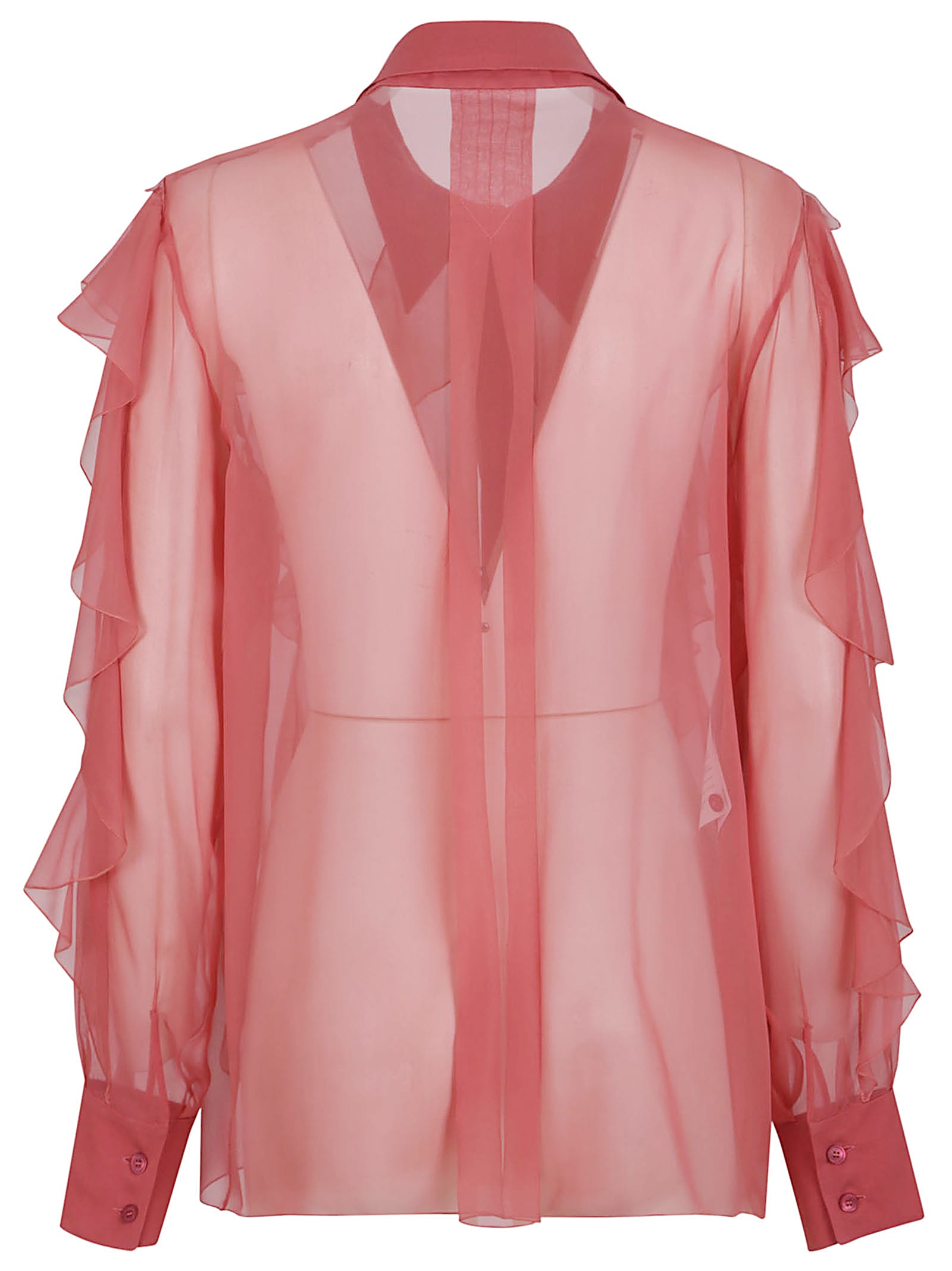 Alberta Ferretti Sheer Chiffon Shirt With Ruffle And Collar In Viola