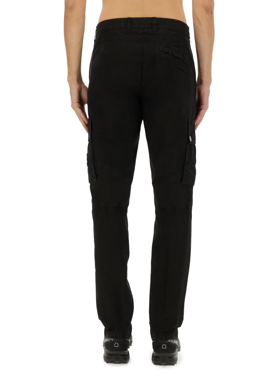 Stone Island Black Slim Cargo Pants With Elasticated Waist And Logo Patch In Stretch Cotton Man In Black