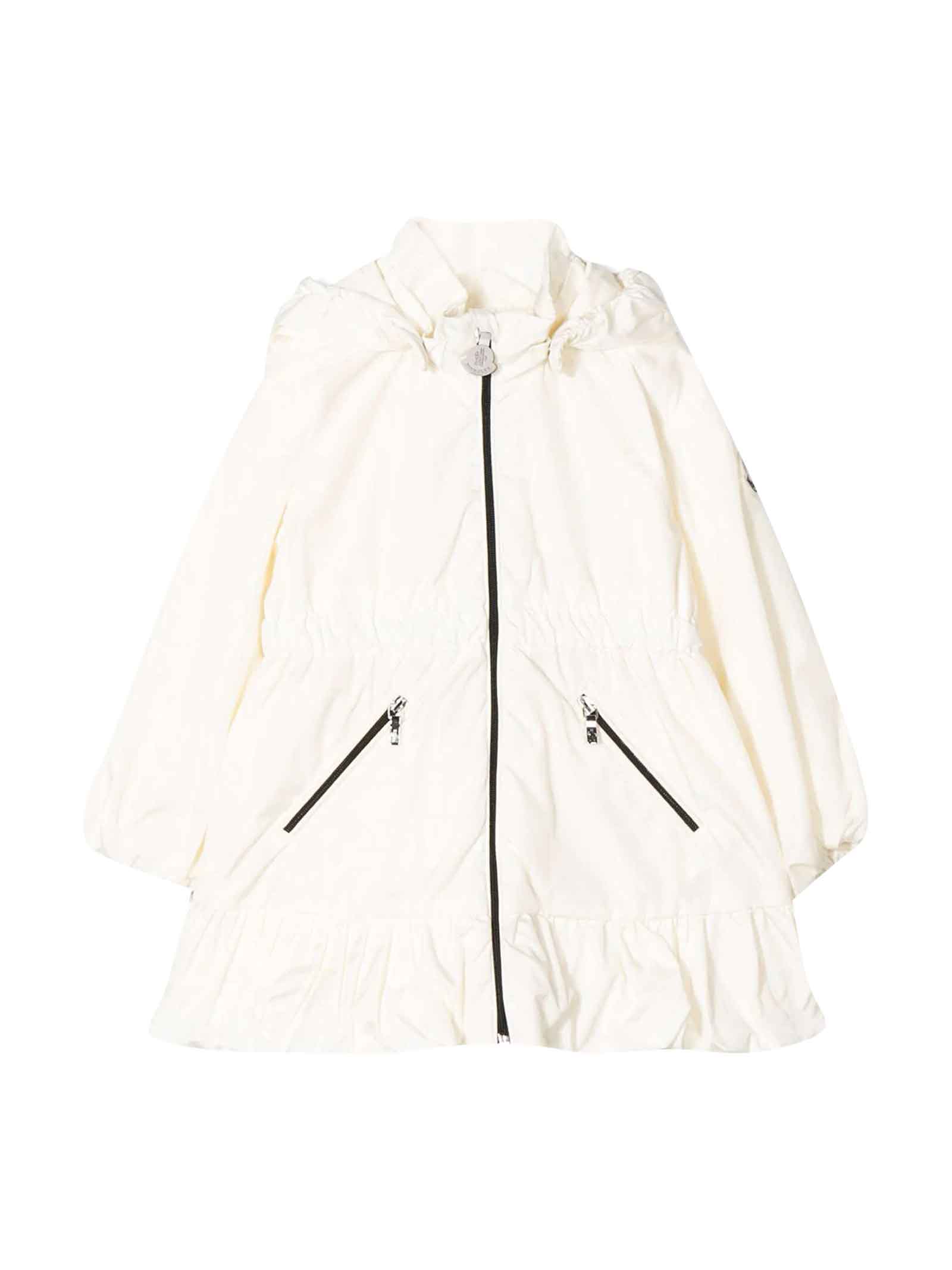 MONCLER WHITE PARKA WITH RUFFLES,11277157