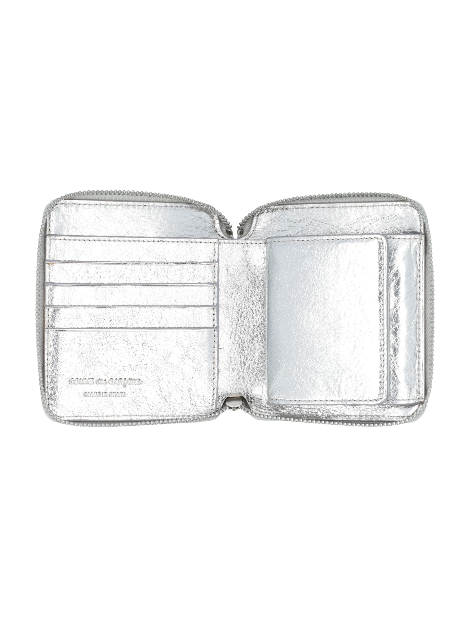 Comme Des Garçons Metallic Zip Around Wallet In Metallic