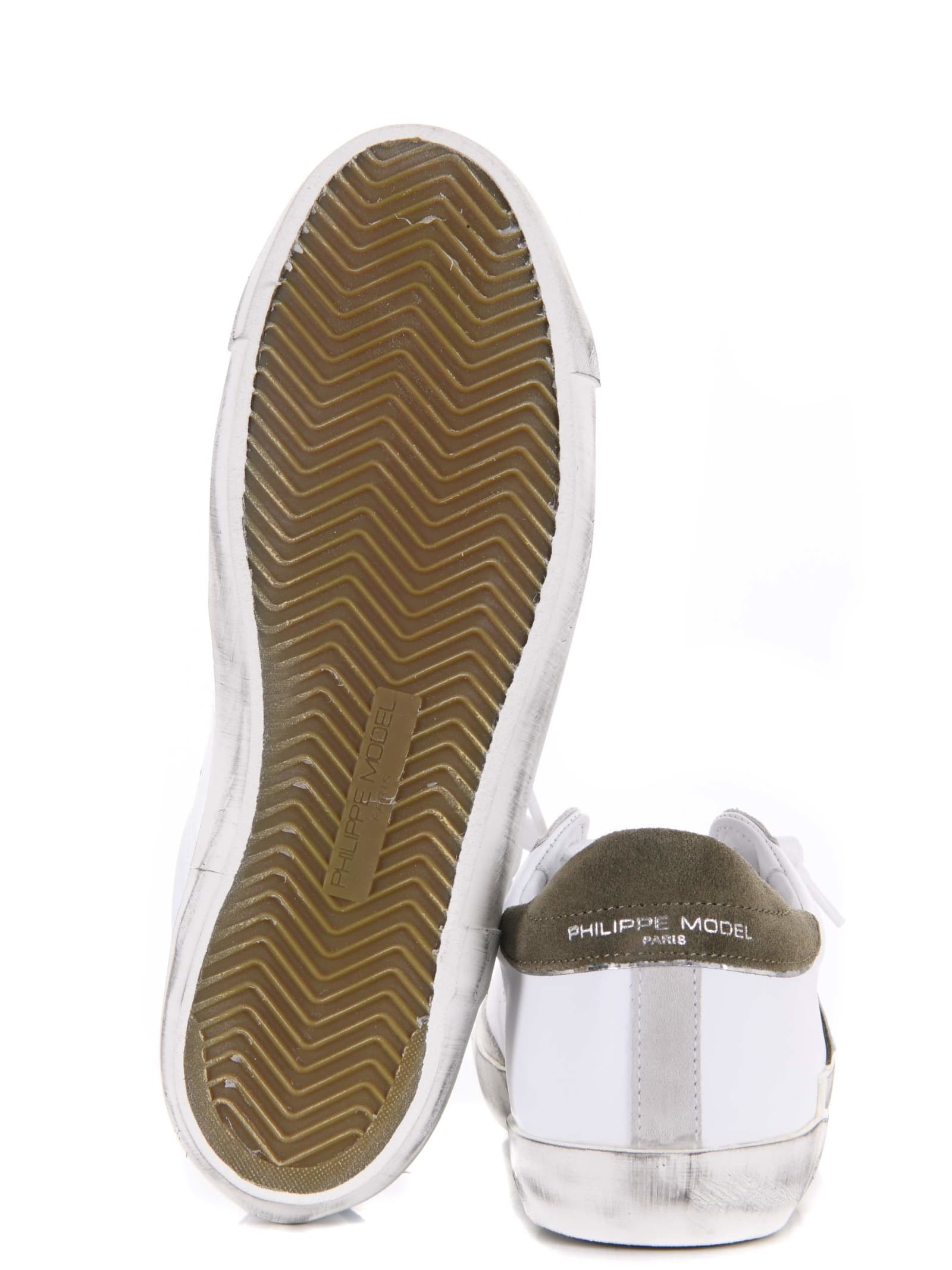 Shop Philippe Model Sneakers  Prsx Low In Pelle Disponibile Store Scafati In Bianco/verde Militare