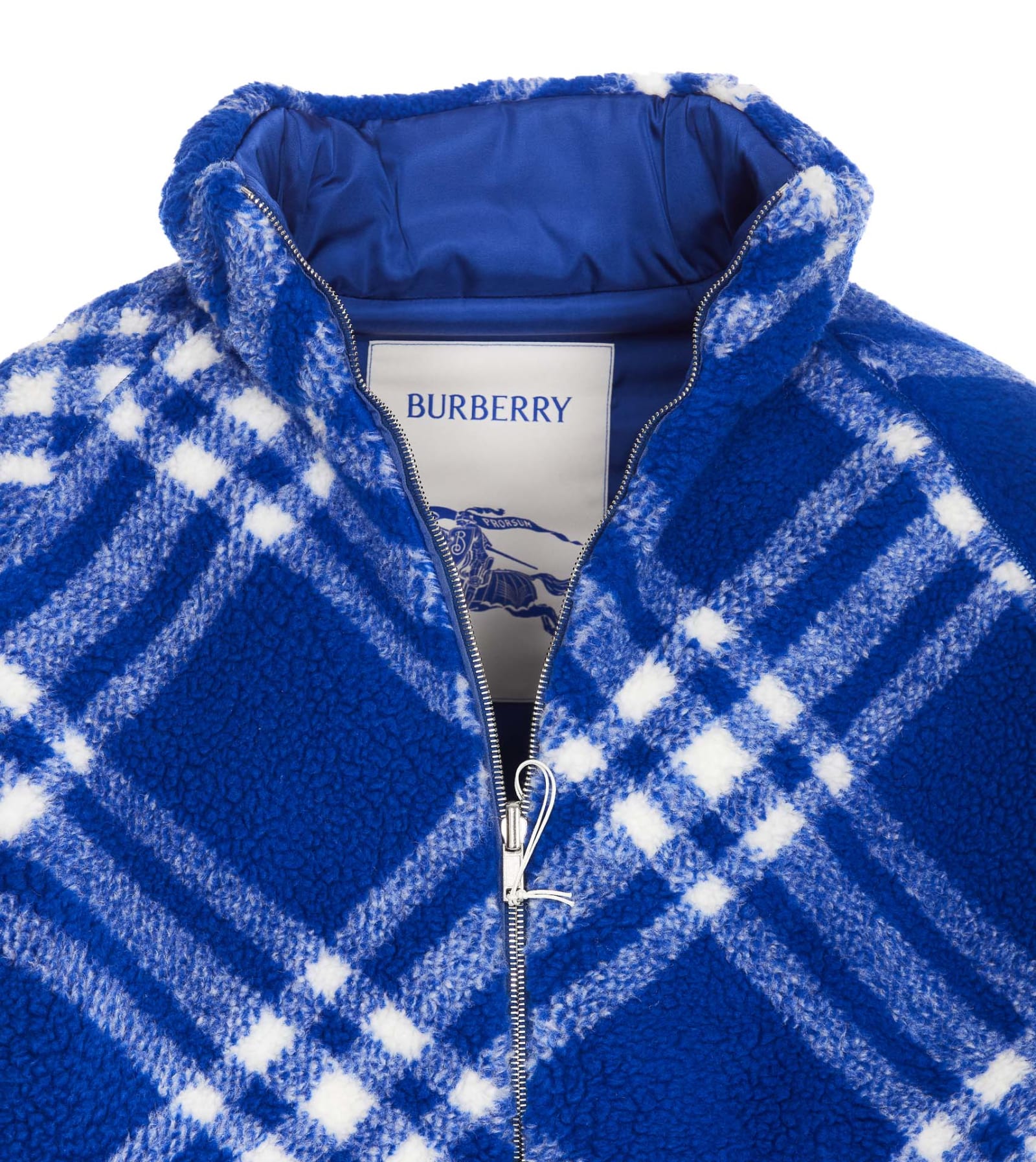 Shop Burberry Check Fleece Reversible Jacket In Blue