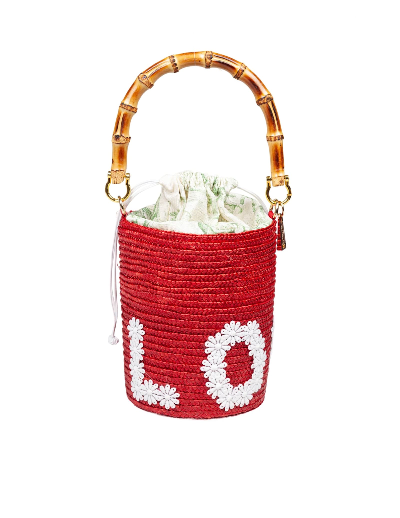 LaMilanesa Love Bucket Bag In Straw Color Red