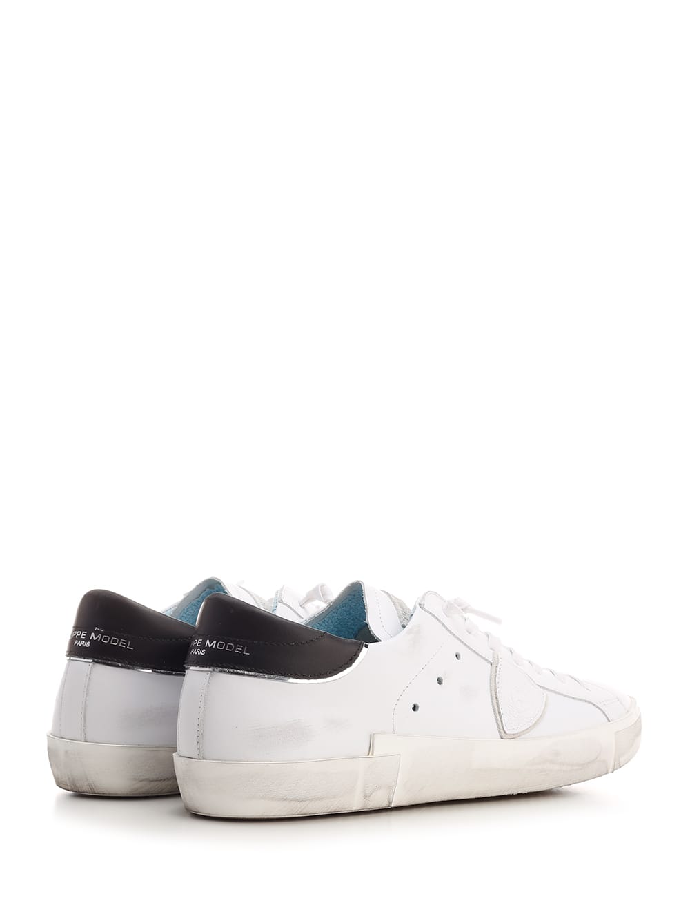 Shop Philippe Model White Prsx Leather Sneakers With Black Heel Tab In Bianco