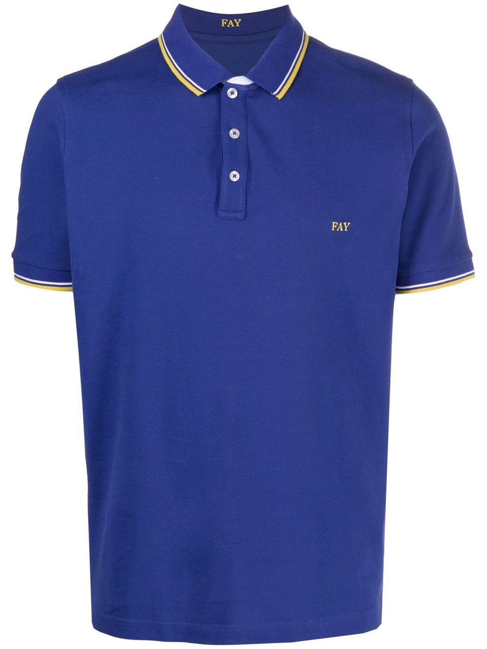 Fay Blue Stretch Cotton Pique Polo Shirt