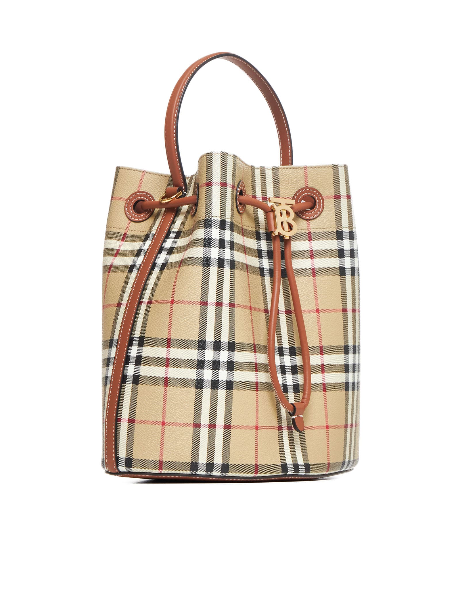 Shop Burberry Tote In Vntg Chk/briar Brown