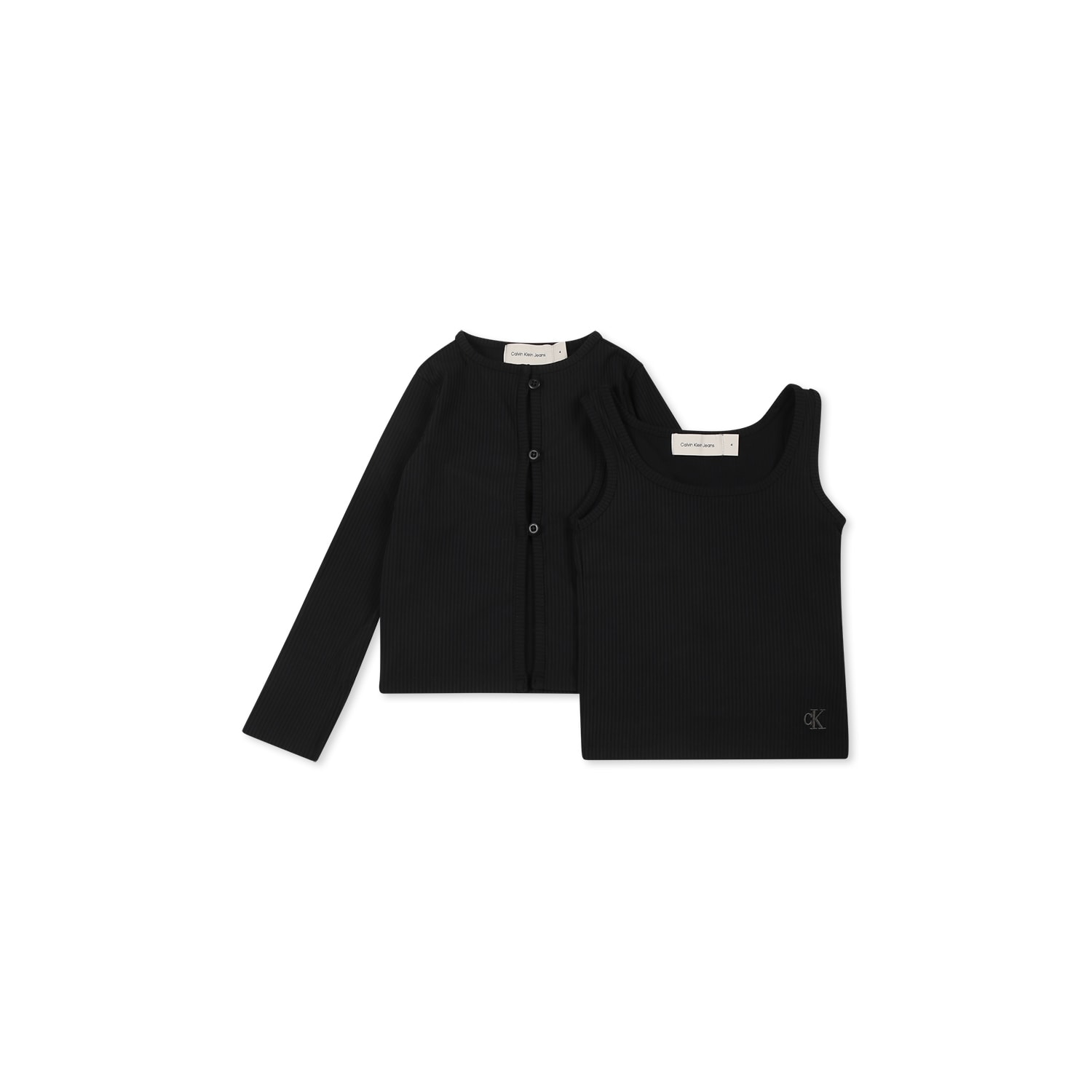 Calvin Klein Black Cardigan Set For Girl With Monogram In Black