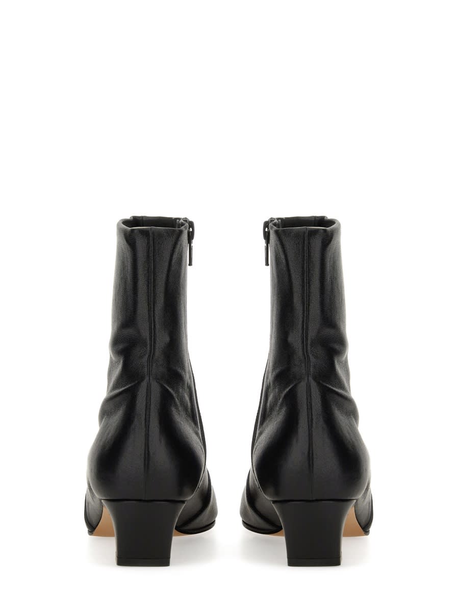 Khaite Square Toe Leather Ankle Boots With Geometric Heel In Black