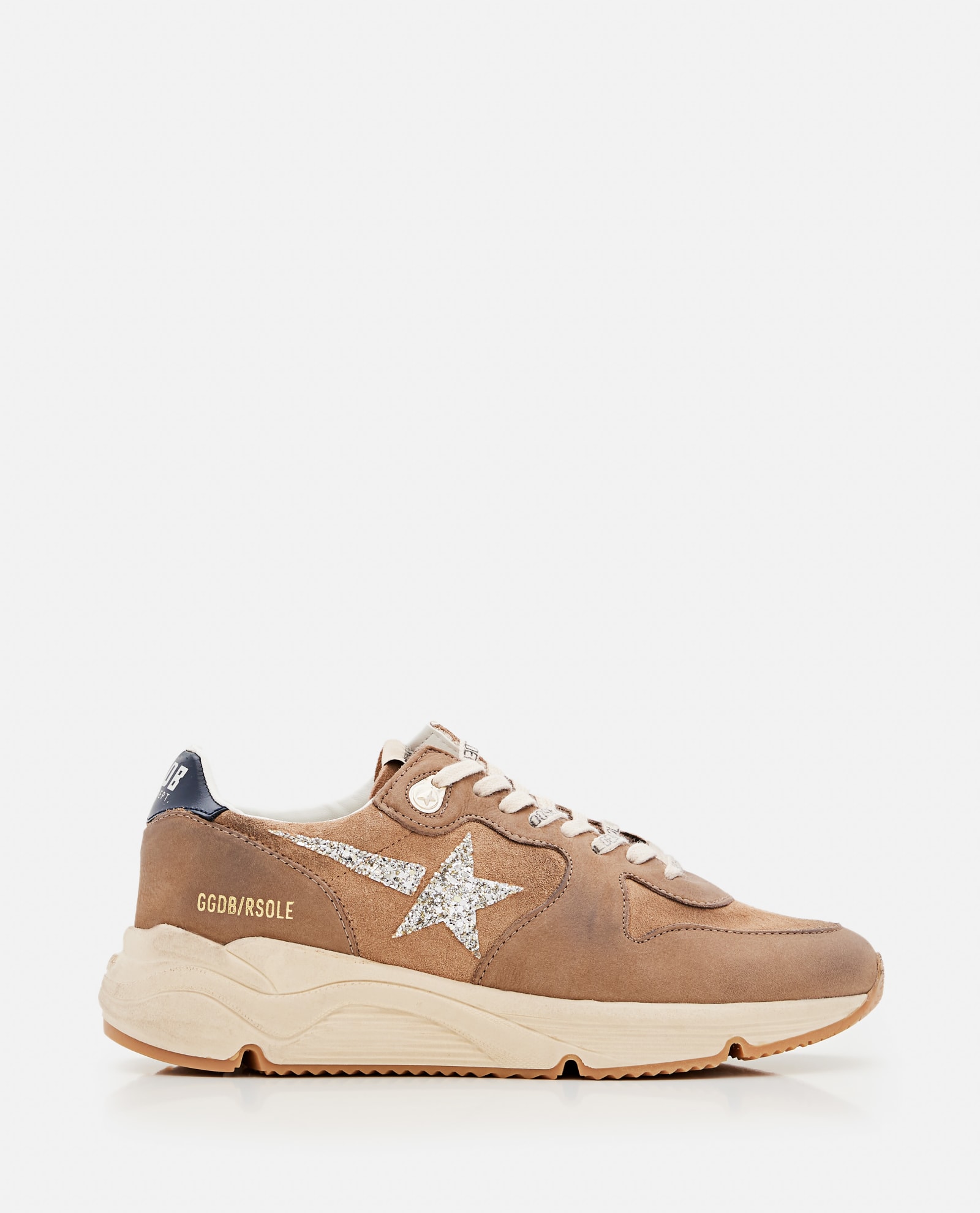 Shop Golden Goose Running Sneakers In Silver Glitter/tabacco/taupe