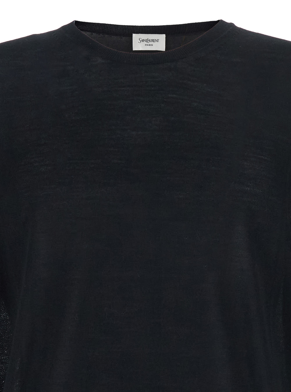 Saint Laurent Black Crewneck Sweater With Cassandre In Cashmere Man In Multi