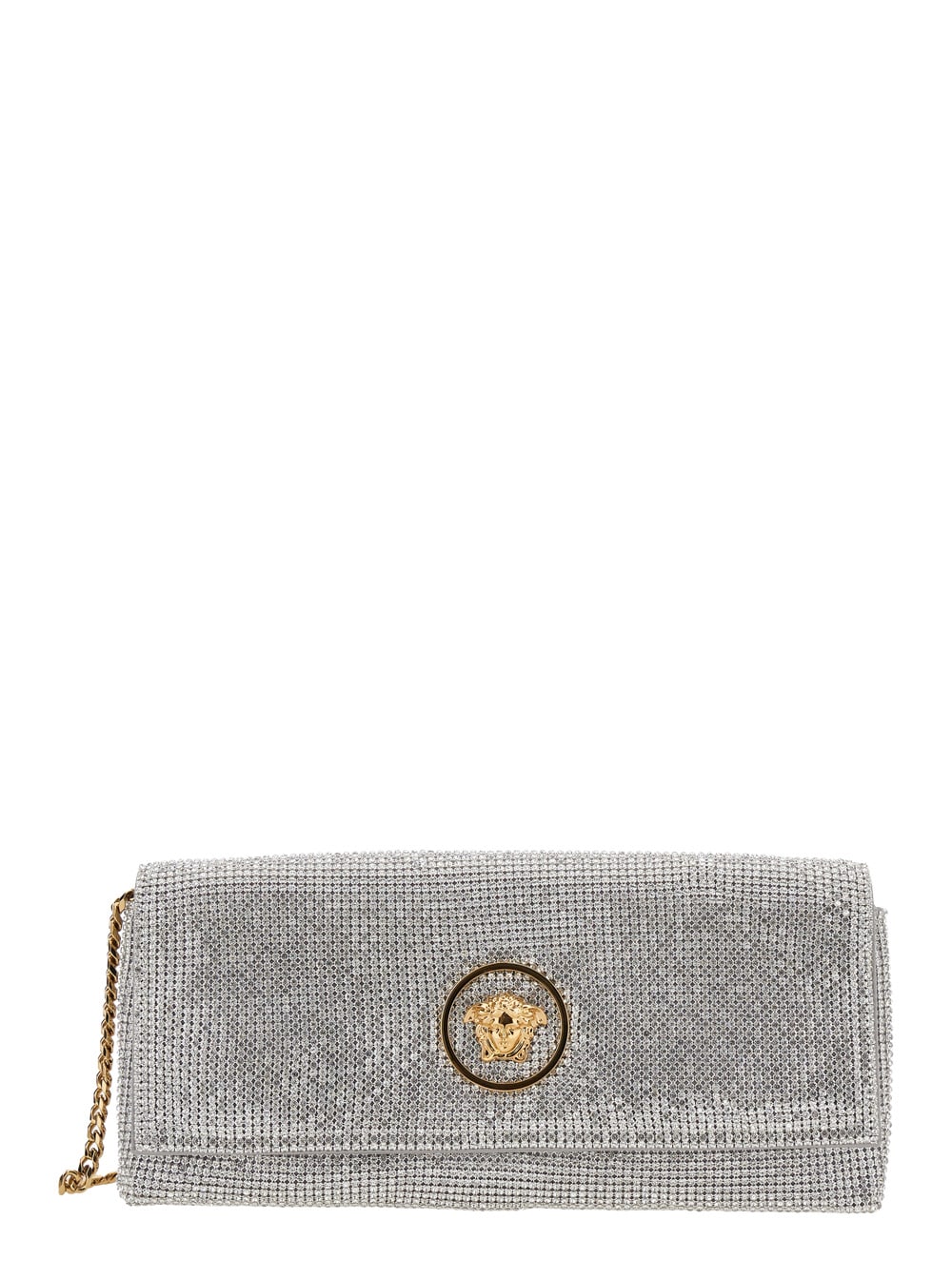 Versace Silver Crystal La Medusa Clutch In Silver