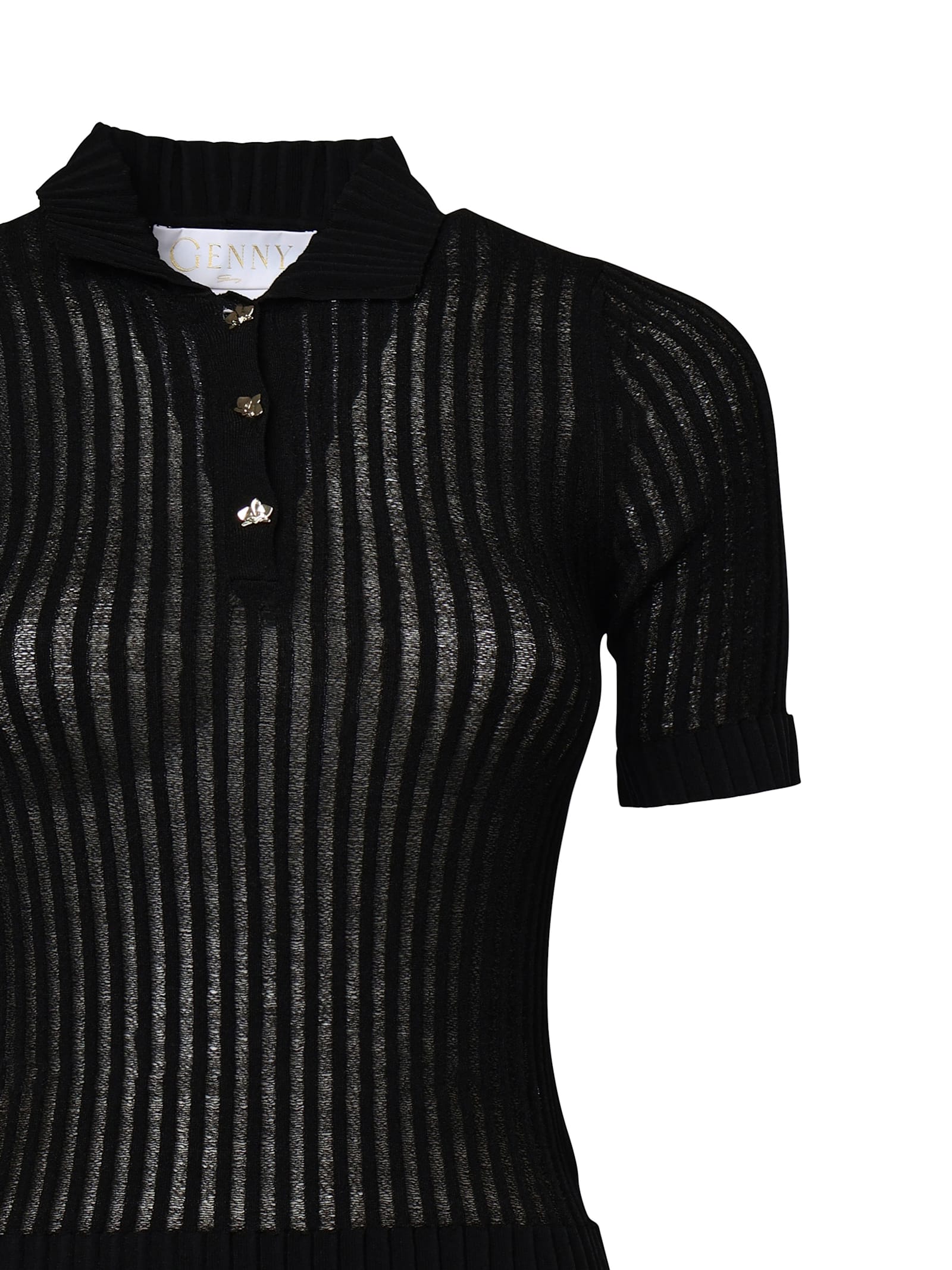 Shop Genny Viscose Polo Shirt With Pleats In Black