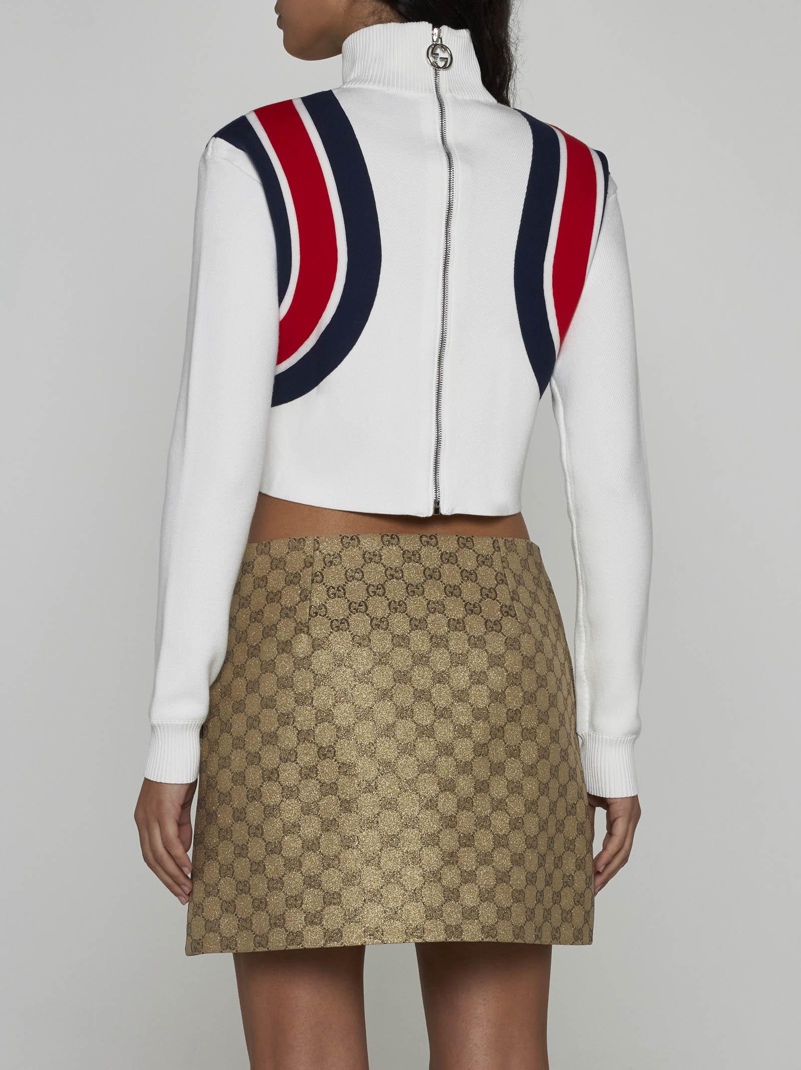 Shop Gucci Web Viscose Knit Mock Sweater In White