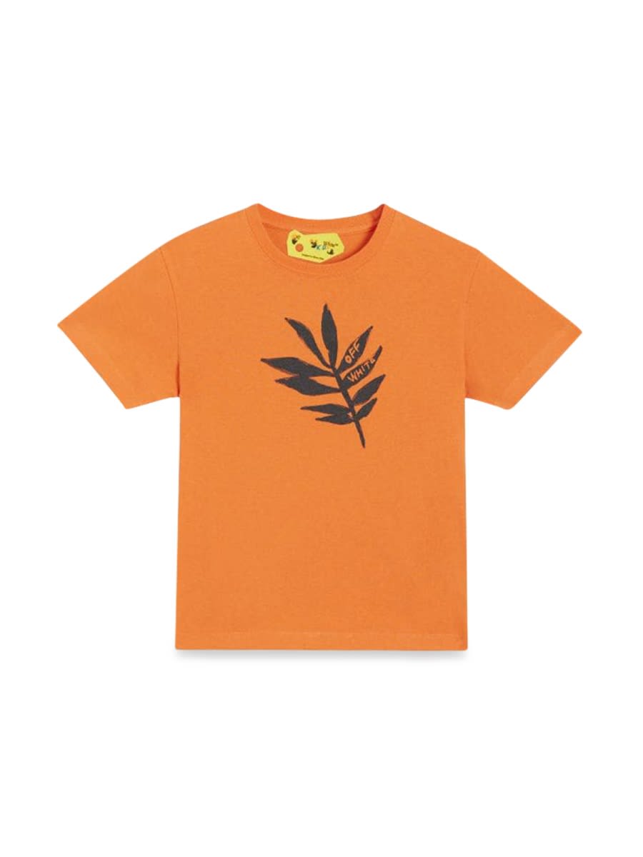 Off-white Kids' T-shirt In Jersey Di Cotone Stampato In Orange