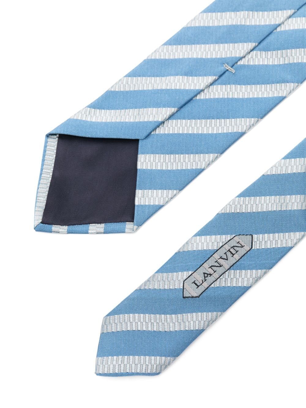 Shop Lanvin Band Tie In Navy Blue Grey