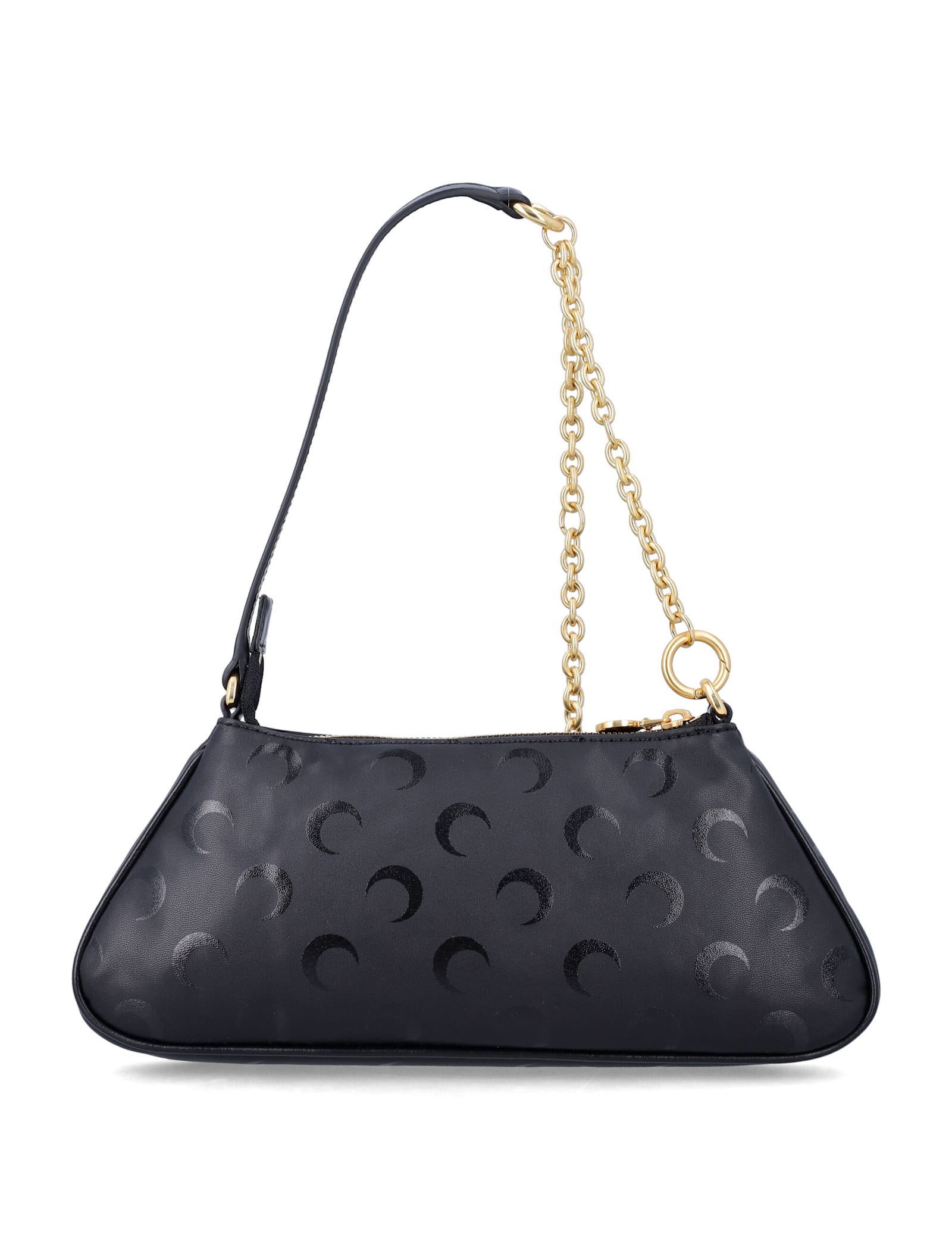 Marine Serre Crescent Shoulder Bag Gold Chain Strap In Black