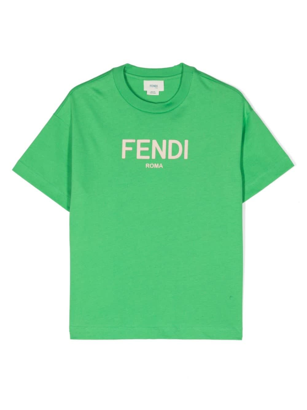 Fendi T-shirt Verde In Jersey Di Cotone Bambino