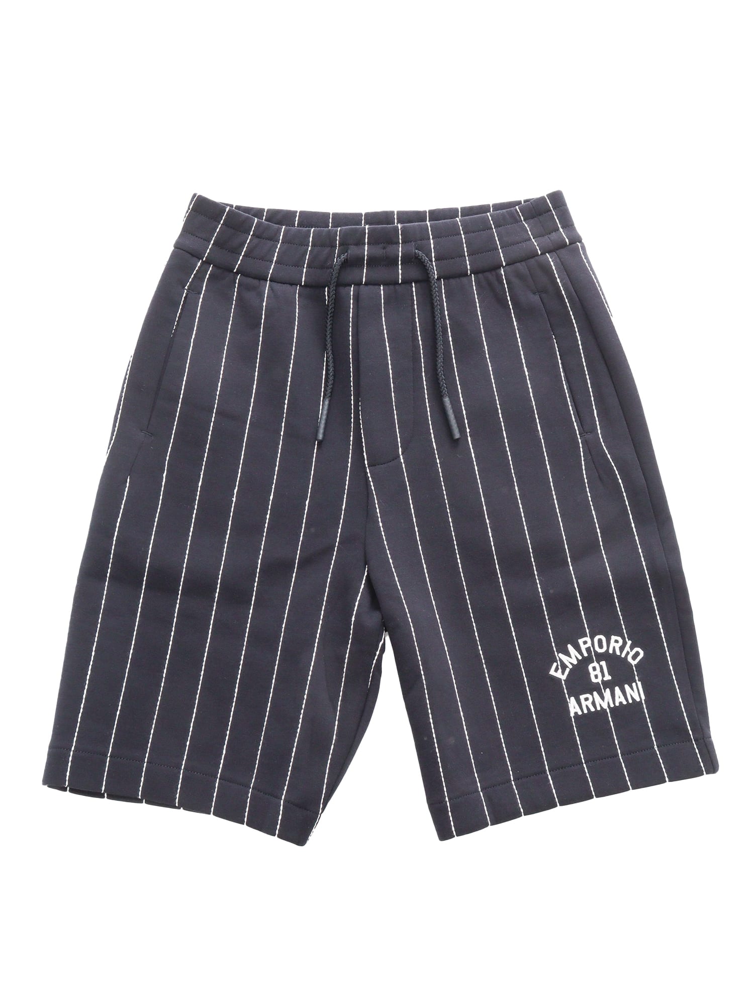 Emporio Armani Boys Navy Blue Pin Stripe Cotton Shorts In Blue